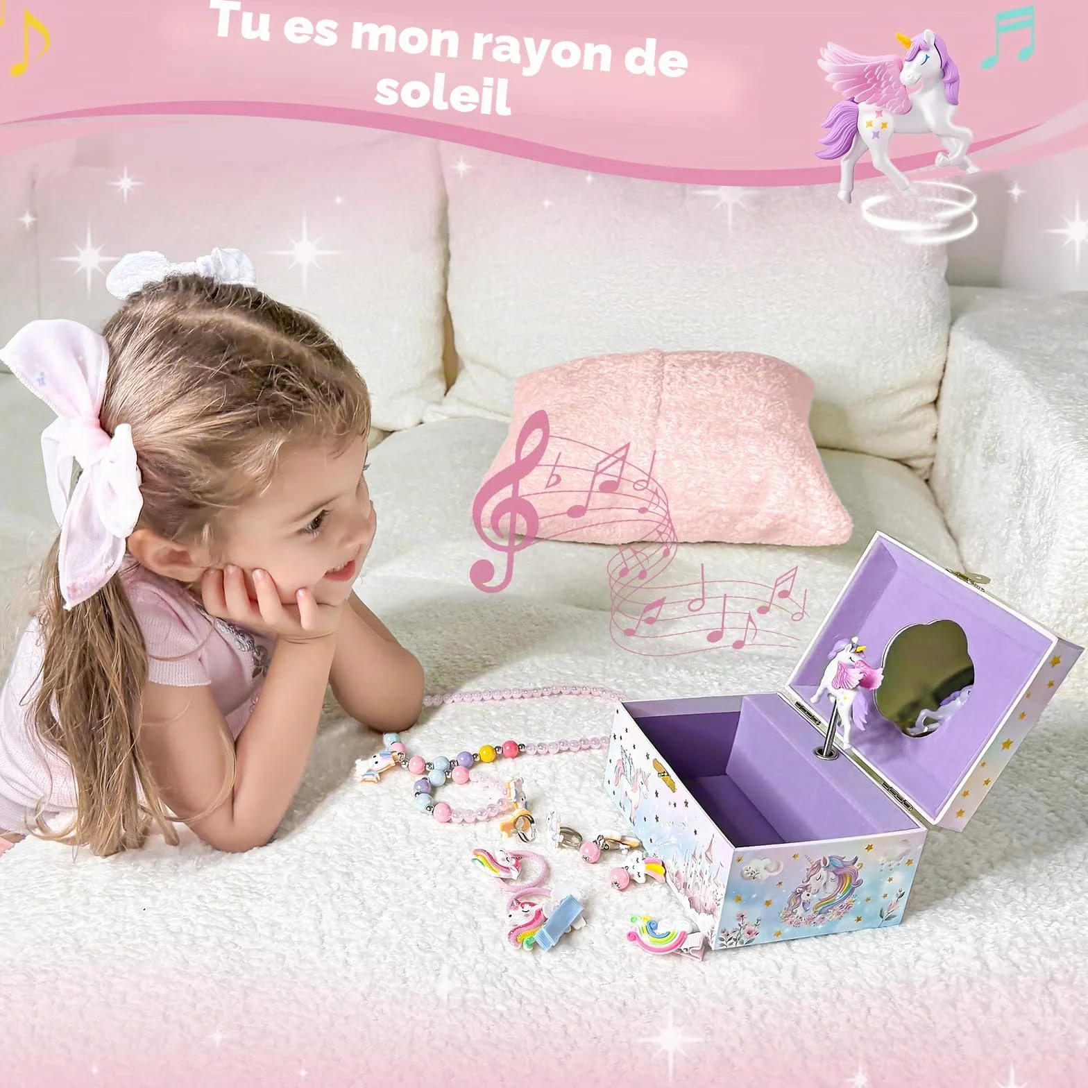 ProCase Boîte Bijoux Musicale Fille, Boite Musique Enfant pour Ranger Colliers Bracelets Bagues Montres - Licorne