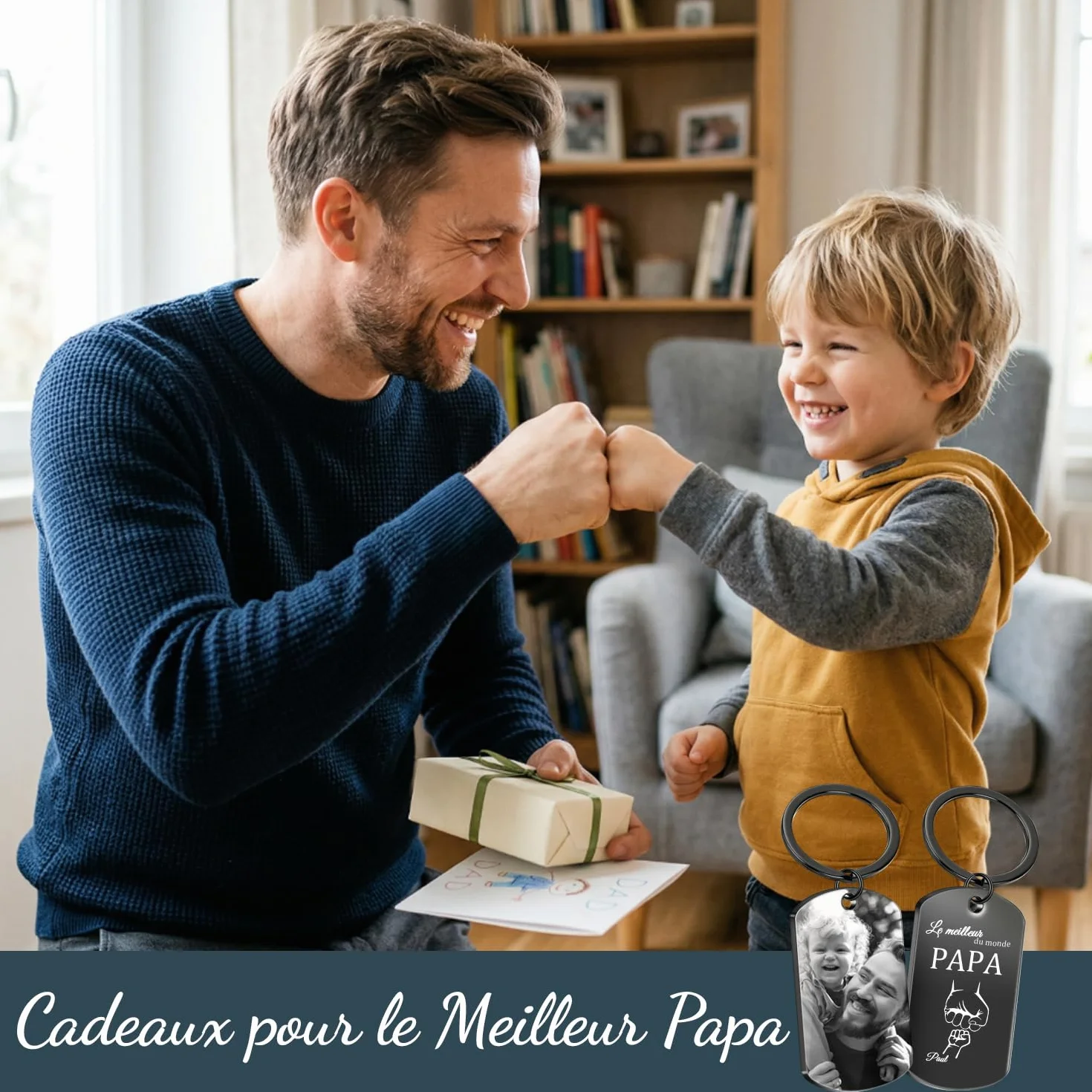 Porte-Clés Personnalisable Photo Nom Cadeau Fête des Pères Homme Papy