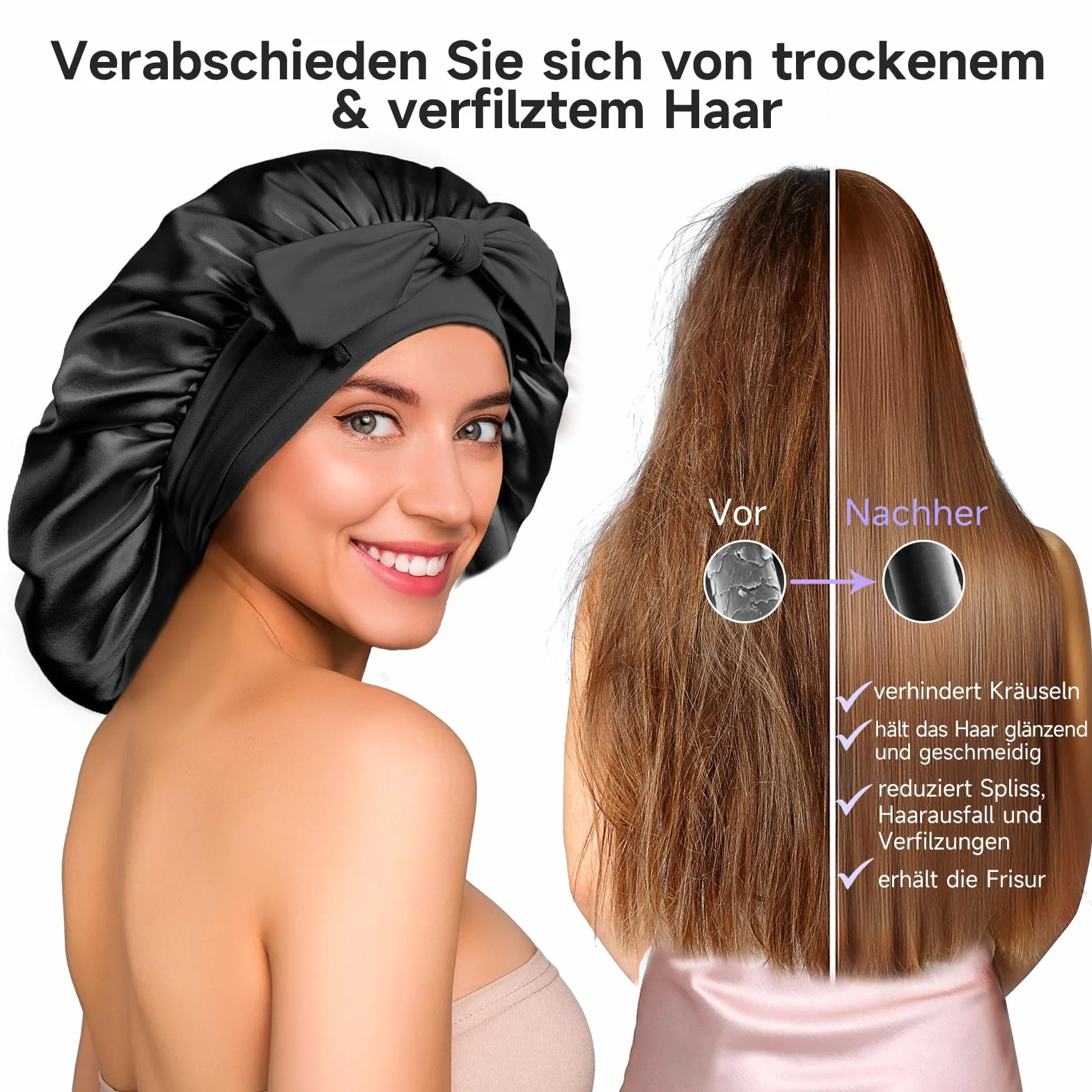 Bonnet de Nuit en Soie de Mûrier 22 Momme Umisleep, Double Couche pour Cheveux Frisés, Respirant, Large Bande Ajustable, Noir