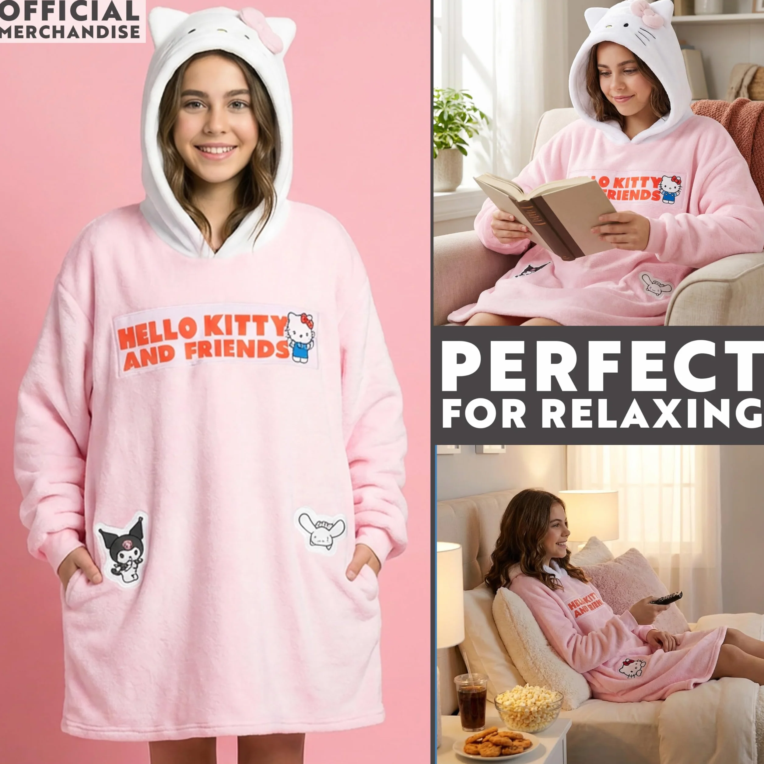 Hello Kitty Sanrio Sweat à Capuche Oversize Fille Polaire