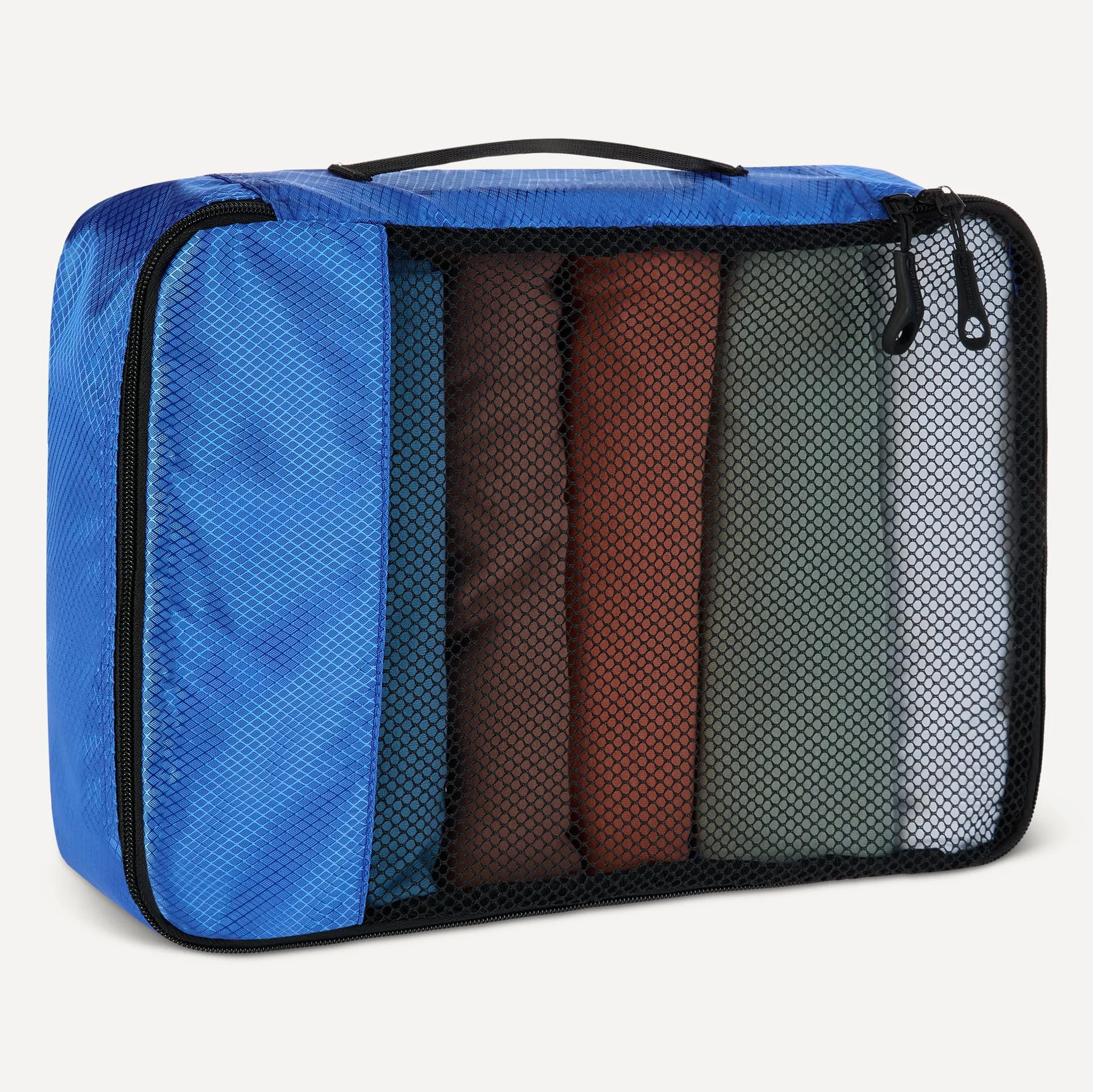Amazon Essentials Ensemble de 4 Cubes de Rangement, Organisateurs de Voyage avec Double Fermeture Éclair, Taille M, Bleu
