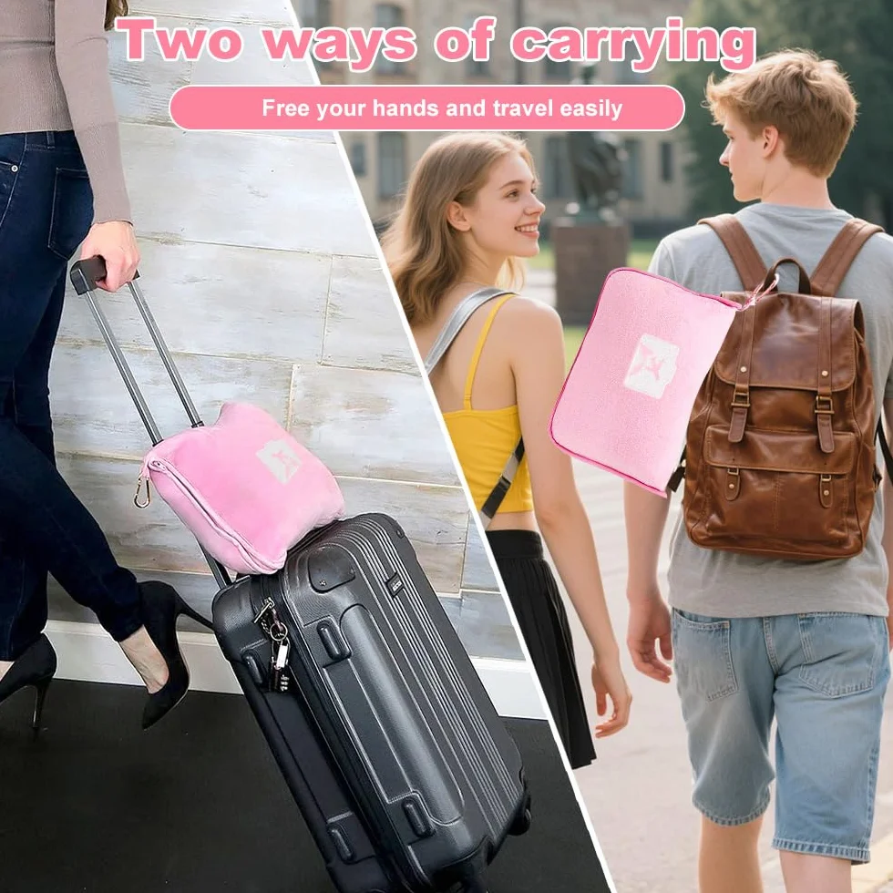 Couverture de Voyage 2 en 1 Oreiller Doux et Chaud Rose