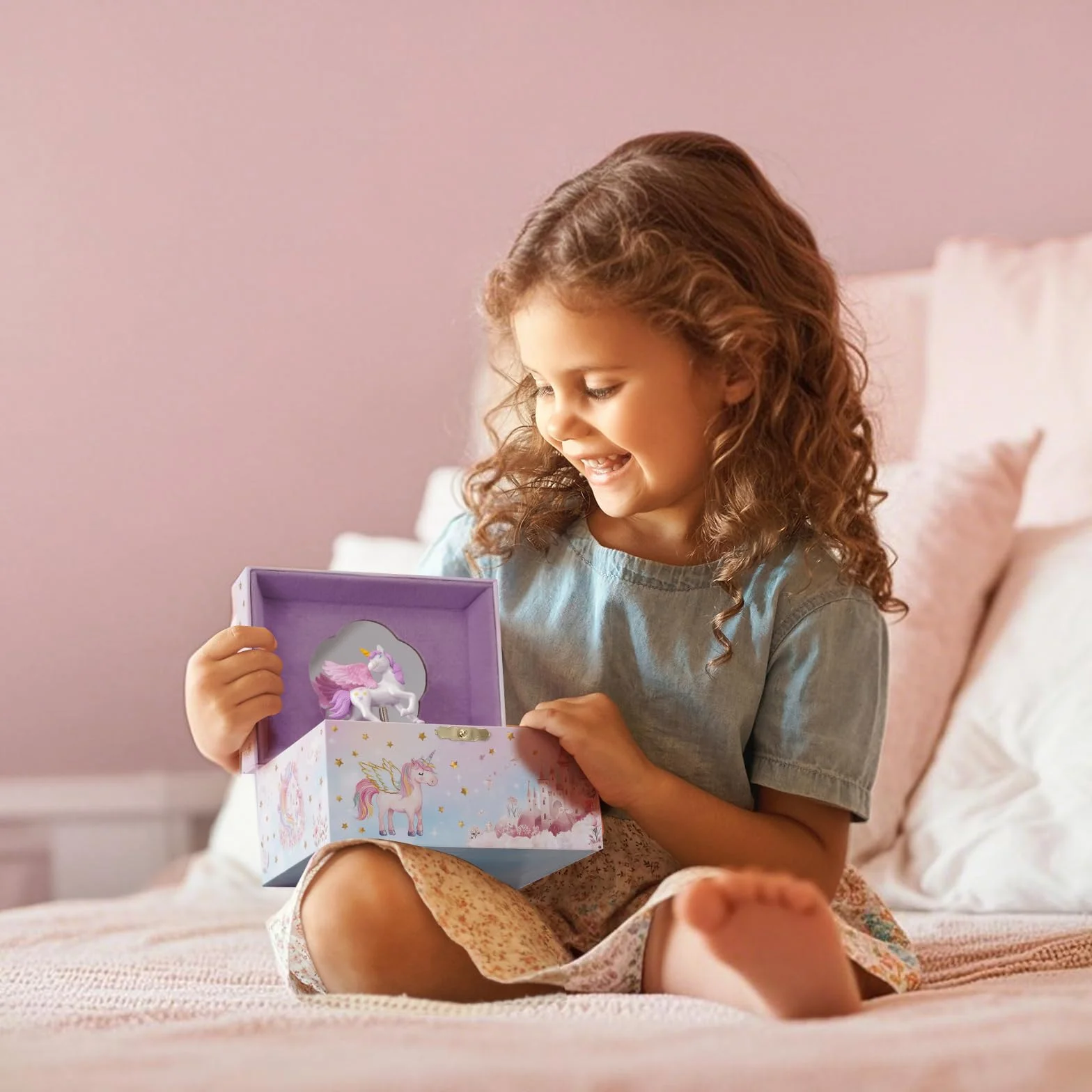 ProCase Boîte Bijoux Musicale Fille, Boite Musique Enfant pour Ranger Colliers Bracelets Bagues Montres - Licorne