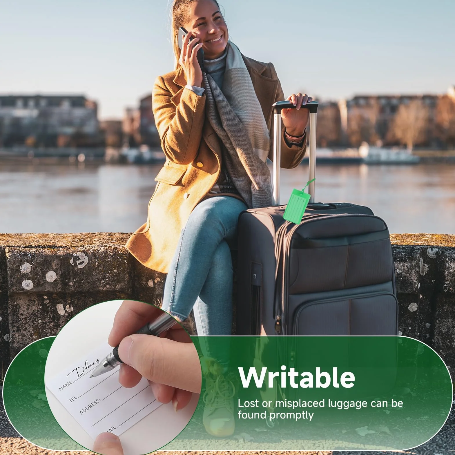 Étiquette Valise avec Carte PVC Étanche 8 Pièces, Porte Nom Bagage pour Voyage Sacs à Dos