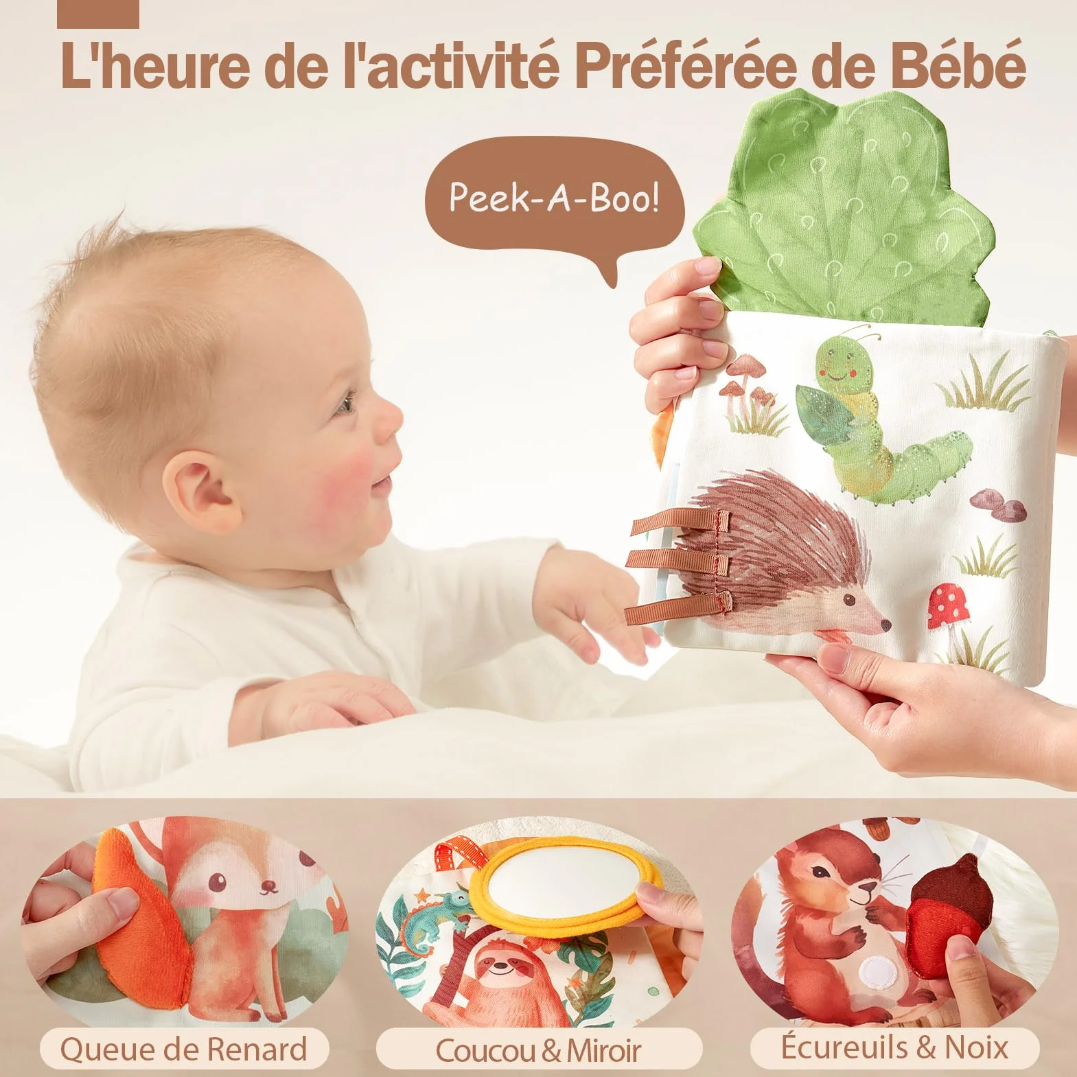 Livres Sensoriels en Tissu Doux pour Bébé 0-6 Mois, Jouet d'Éveil Cadeau Naissance