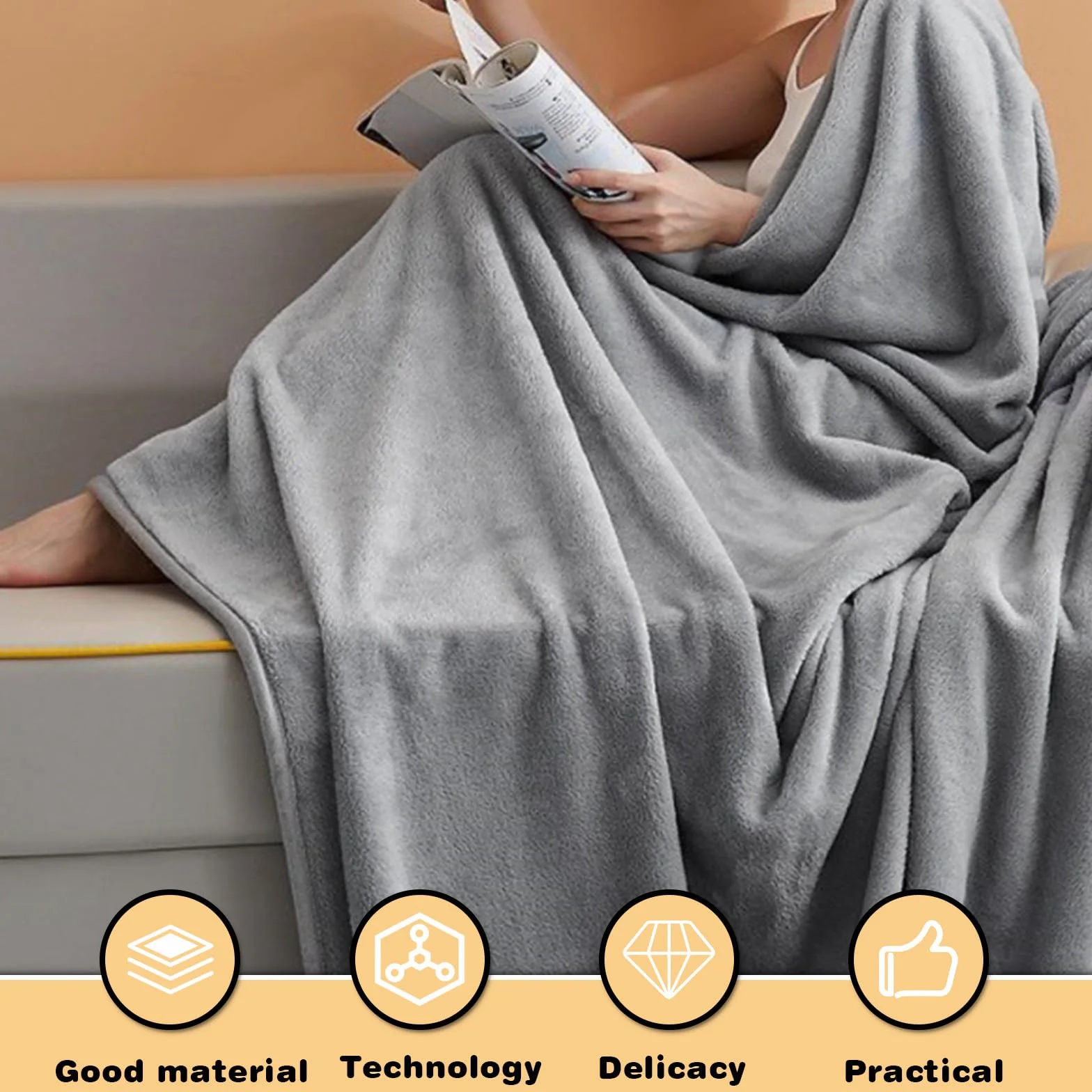 Couverture De Voyage 2En1 Ultra Légère Compacte avec Oreiller pour Hommes Femmes (Gris)