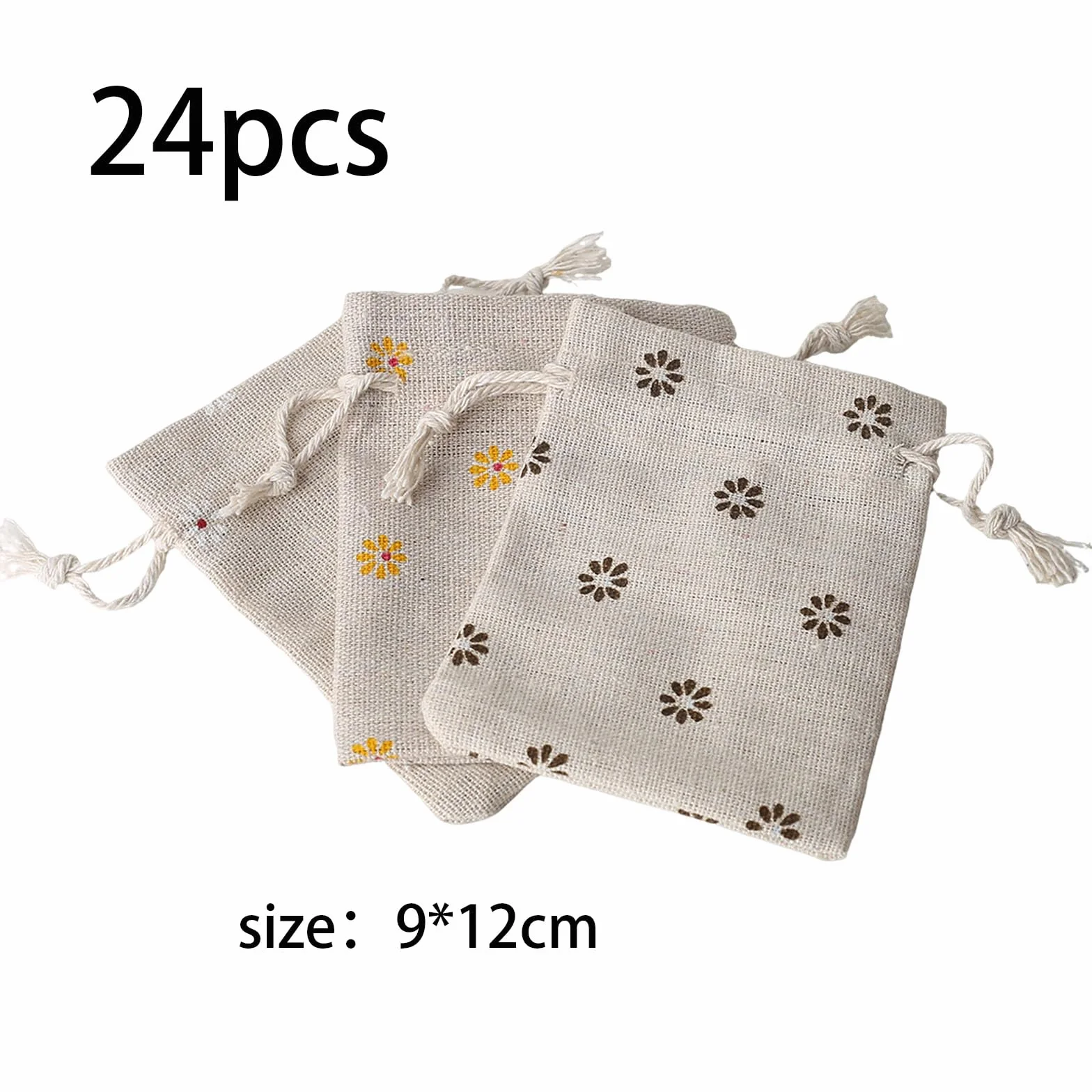 Lot de 24 Pochons Tissu Coton Lin 9x12 cm avec Cordon, Sachet Lavande Vide Réutilisable pour Bijoux Mariage Cadeau