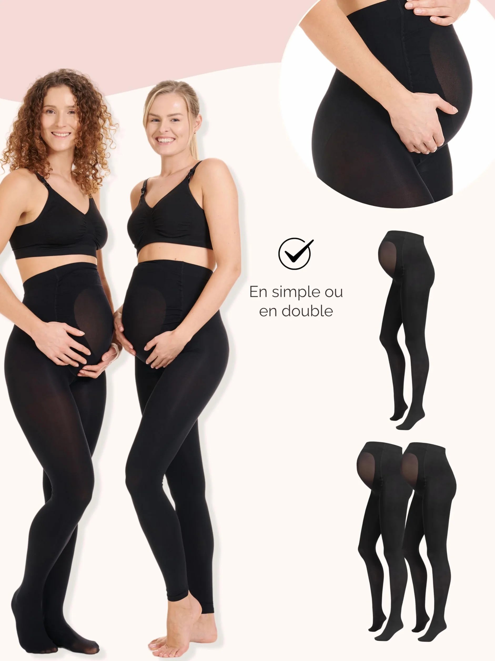 Collant de Grossesse opaque Voile 80DEN noirs matt Certifié Oeko-Tex 100 Lot de 1-2