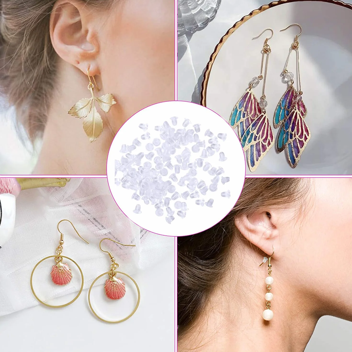 Bouchons d'oreille en silicone transparent 200 pièces, boucles de sécurité pour boucle d'oreille 4x4 mm