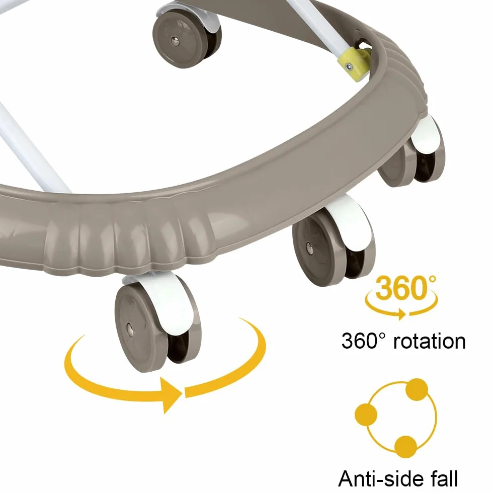 Trotteur 4 en 1 Pliable pour Bébé avec Plateau de Jeux Interactif, Base Anti-basculement, Roues Silicone, 4 Positions Hauteur, 6-18 Mois