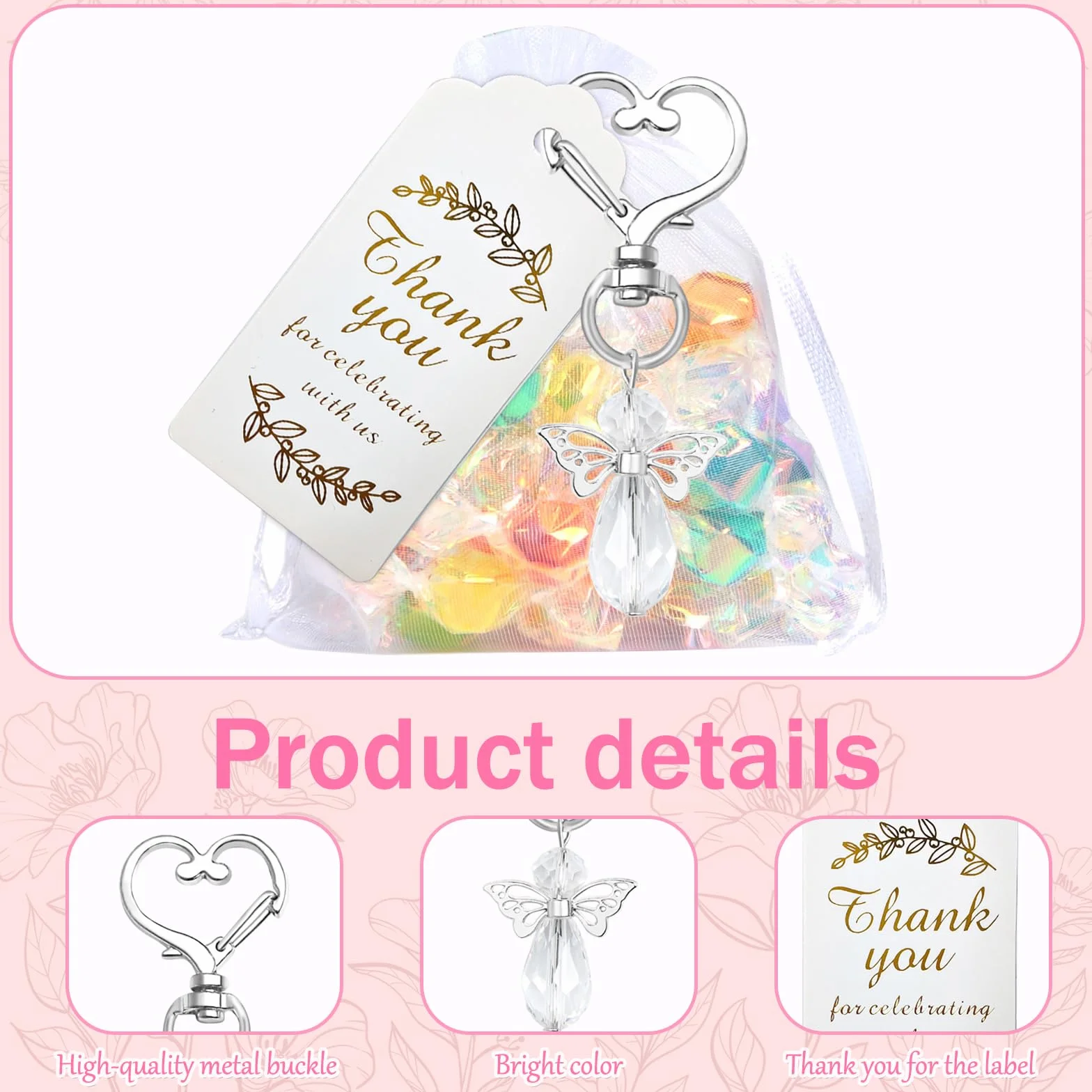 Lot de 30 porte-clés en forme d'ange, Sac Cadeau Mariage, Breloque de Mariage