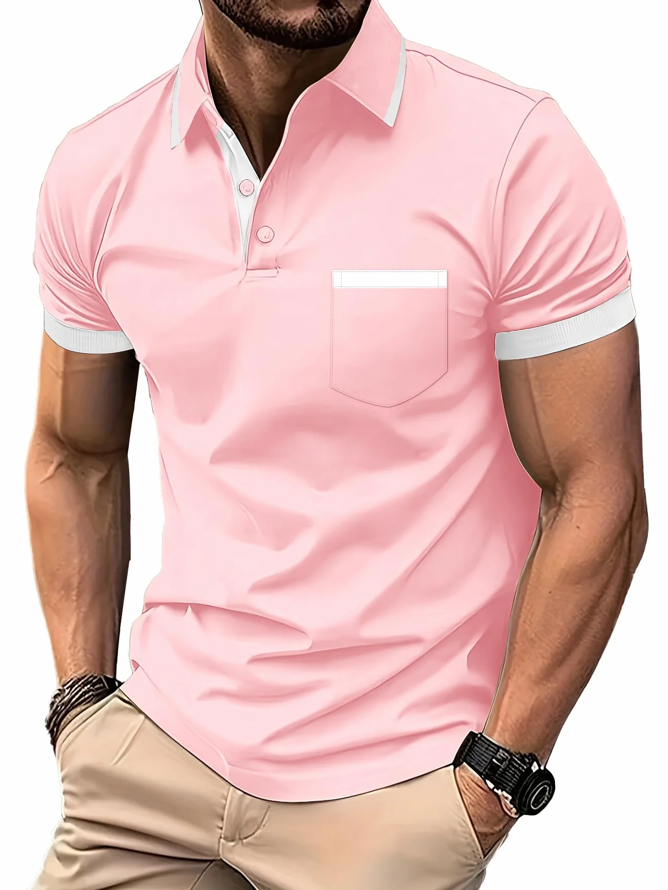 Polos Homme Manches Courtes Sport Tennis Shirt Respirant Fonctionnel avec Poche Chemises Eté Golf Extérieur Slim Fit Polo Hommes Golf Poche Poitrine Regular Fit Tshirt