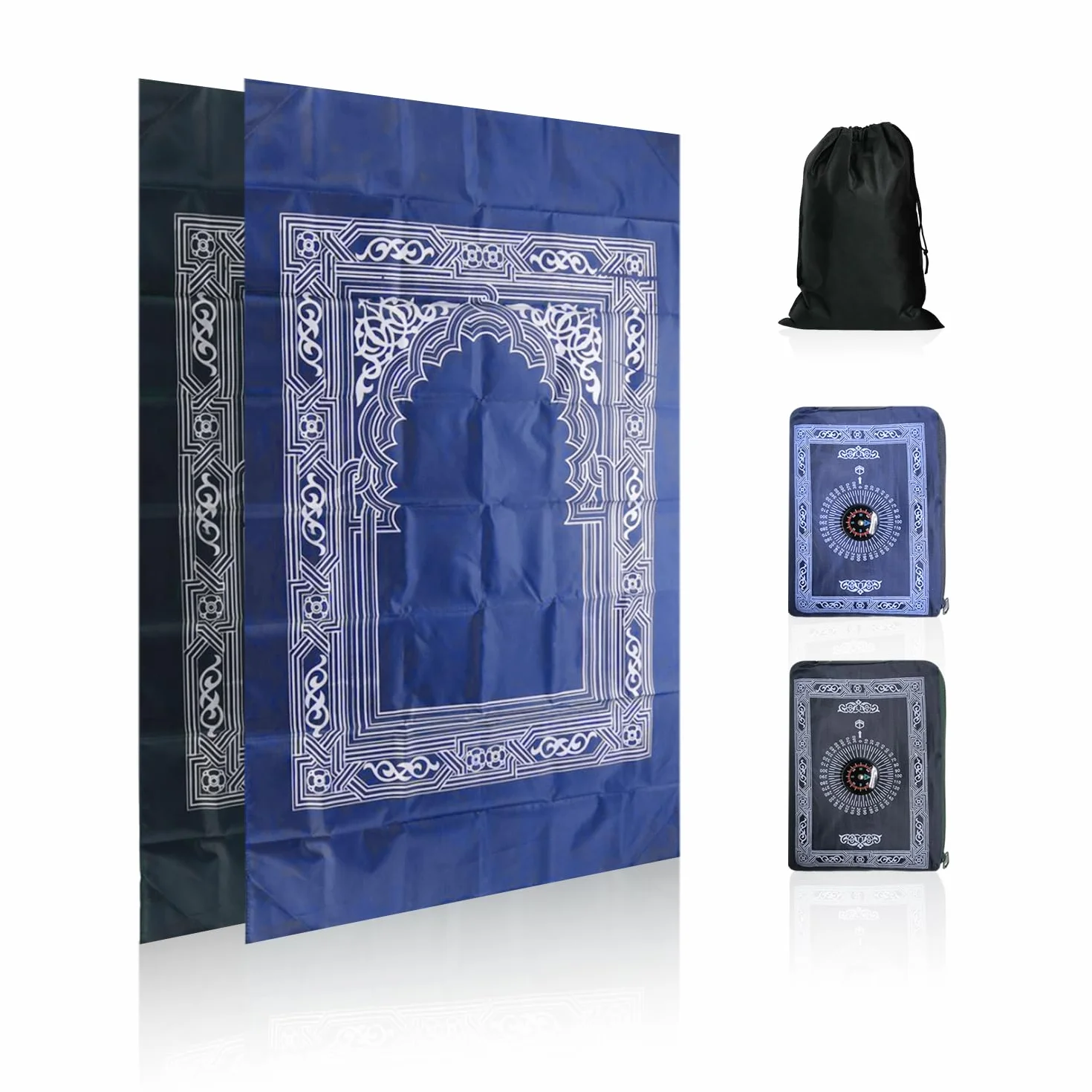 Lot de 2 couvertures de prière pour femme avec sac et boussole, tapis de prière portable