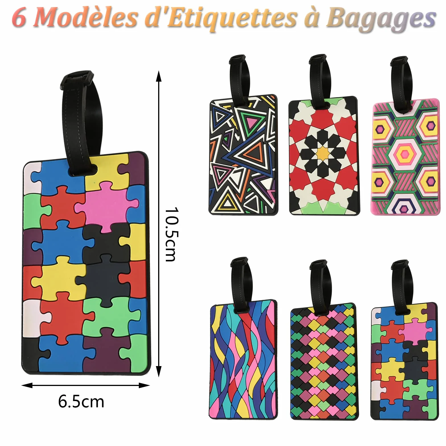 VEGCOO Étiquettes Valise 6 Pièces Imperméables Bagages Voyage Motifs Géométriques