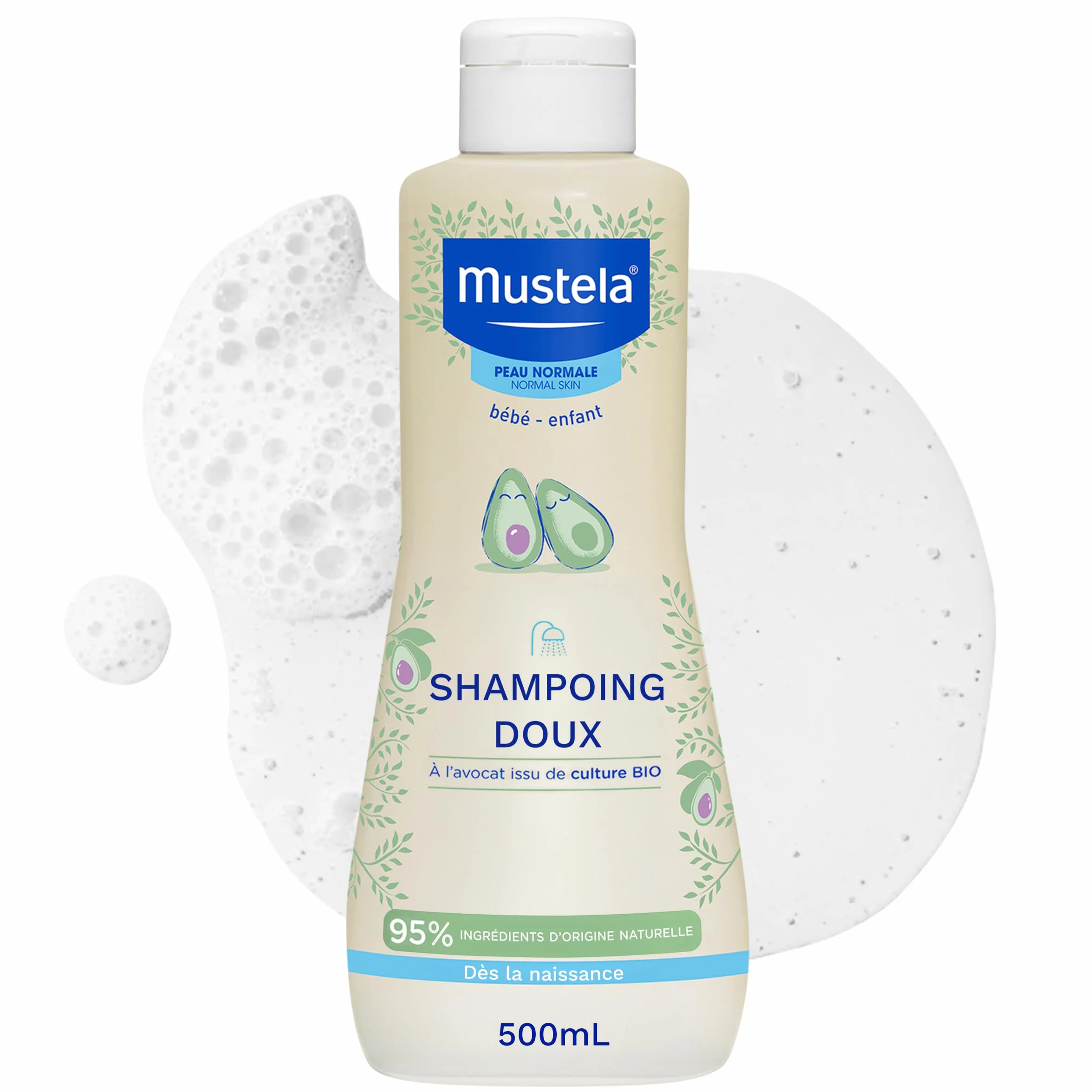 Mustela Shampoing Doux Bébé Nettoyage en Douceur Dès la Naissance Démêle Ne Pique pas les Yeux 95% Ingrédients Naturelle Shampooing Végan Peaux Normales