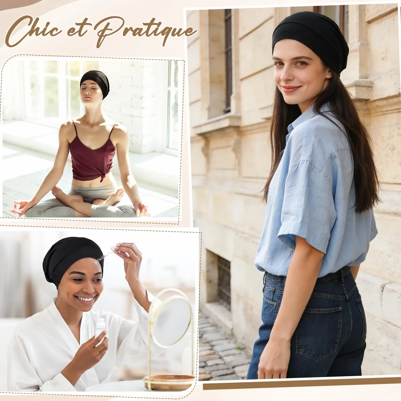 Bonnet Satin Cheveux Nuit Réglable Soie Fibre de Bambou Unisexe Dormir Doux Respirant