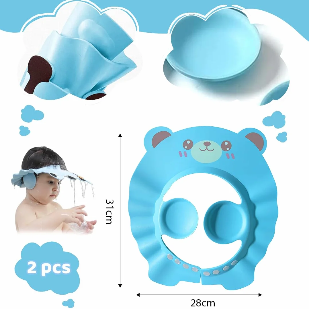 Bonnets de douche pour enfants avec protection oreilles, aides shampooing bébé motif ours bleu