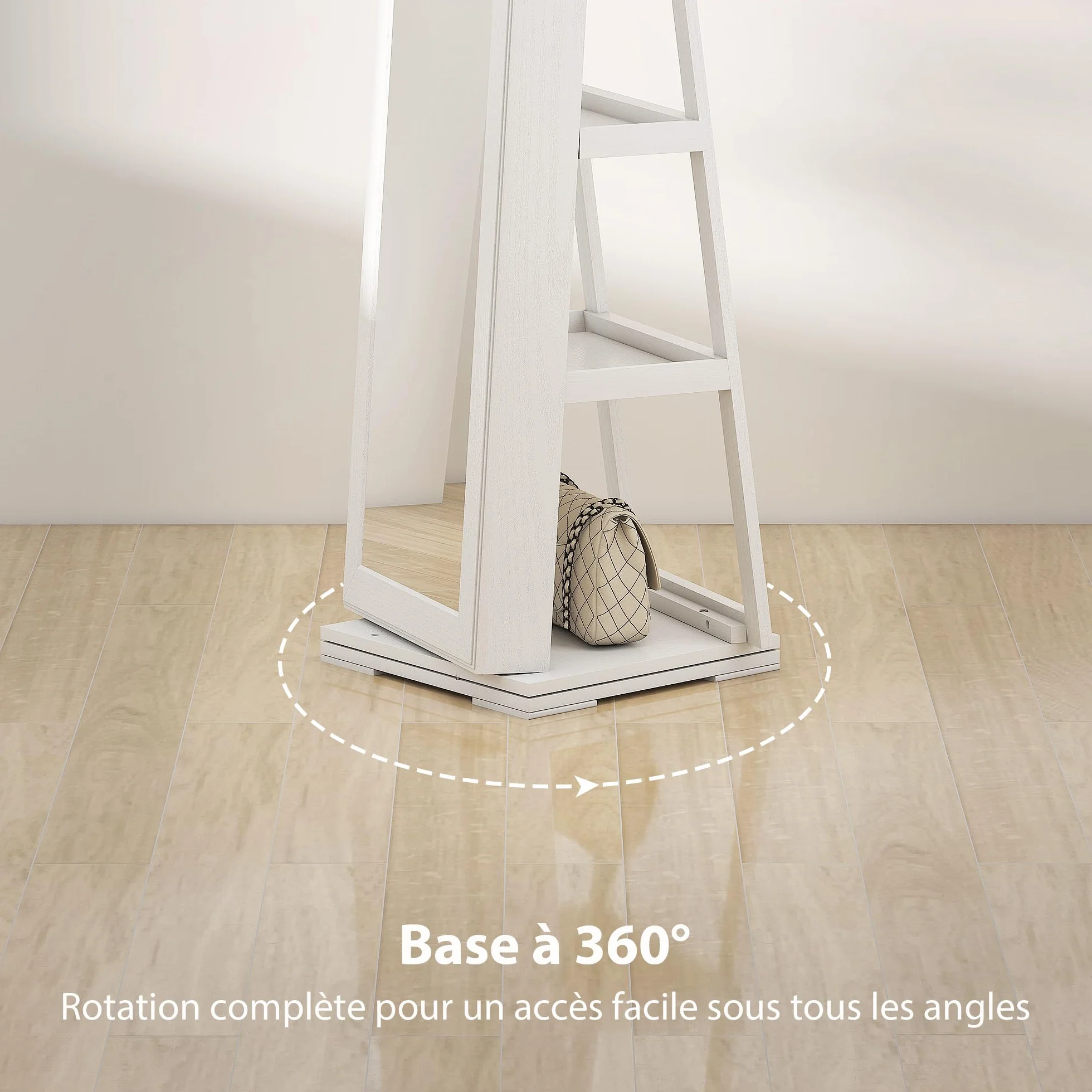 HOMCOM Armoire à Bijoux pivotante verrouillable avec Miroir en Bois Blanc