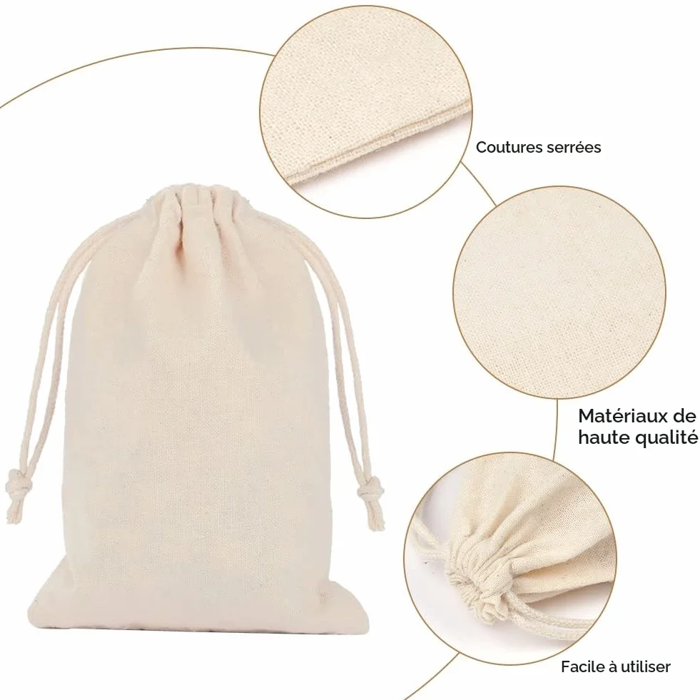 Aucuu 25pcs Petits Sachets Coton 10x15cm Sacs Tissu Cordon Serrage Jute Réutilisable Pochon Lavande Mariage Bijoux