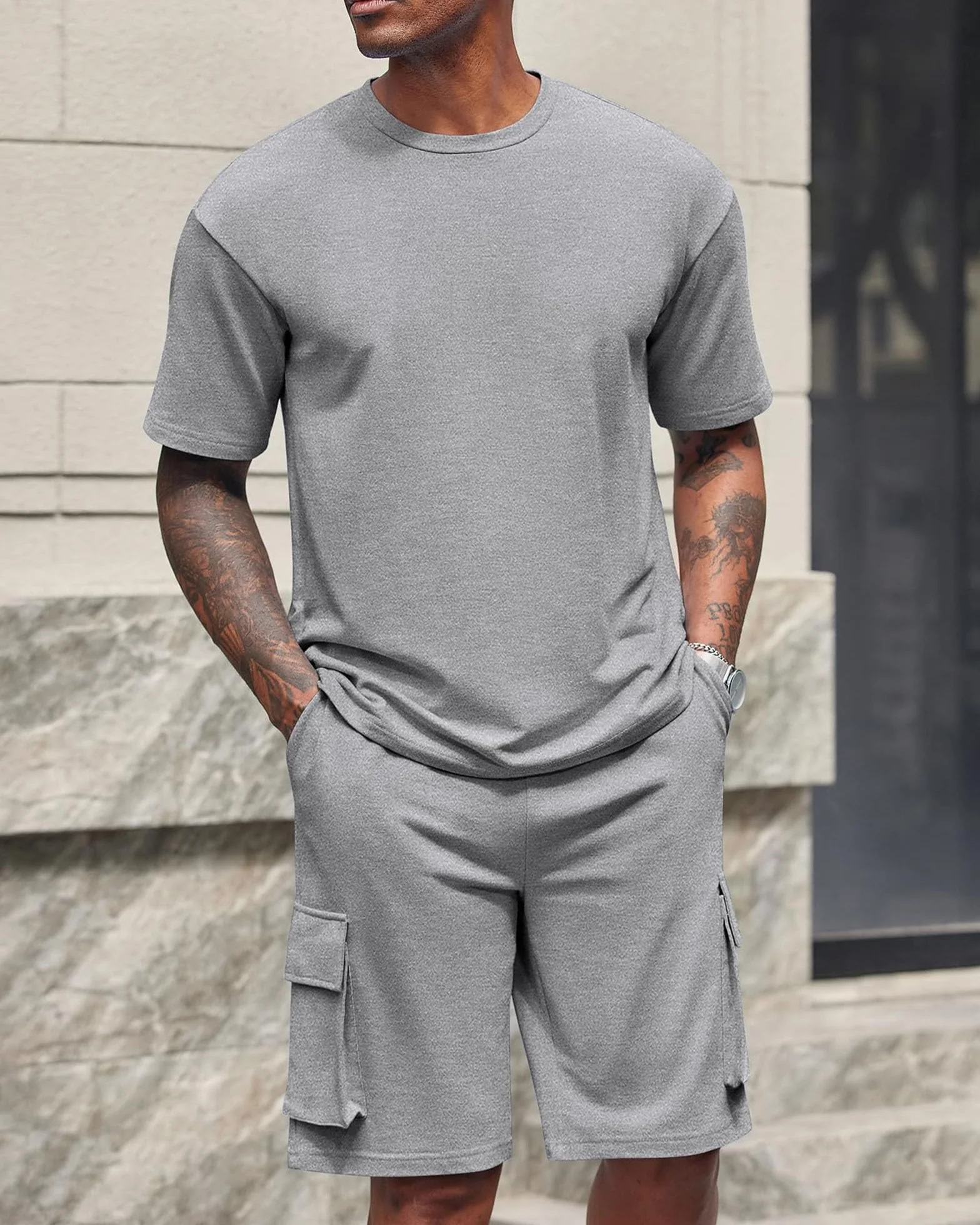 Survêtement Homme 2 Pièces T-shirt Short Ensemble Jogging