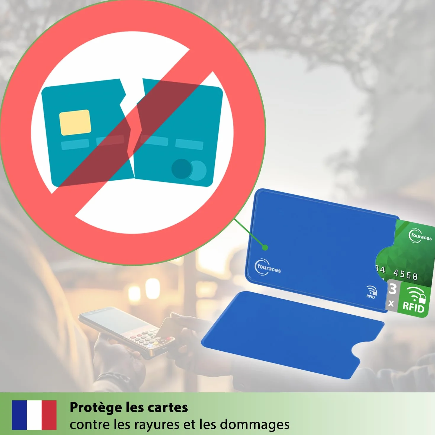 fouraces RFID Protection Carte bancaire 3 pièces Porte-Carte Anti fraude Anti RFID NFC Plastique Multicolore