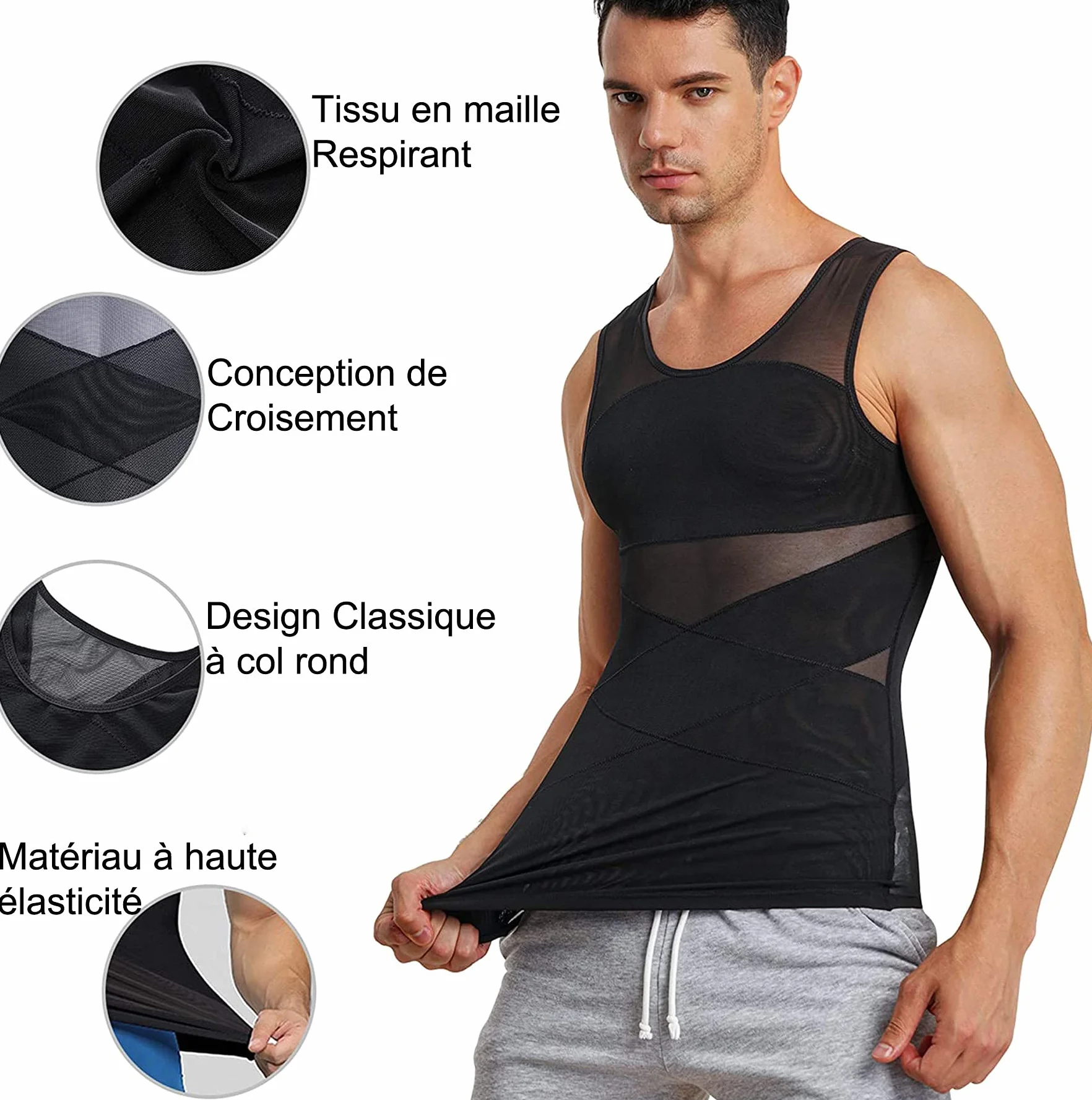Débardeur de Compression Homme Gaine Ventre Plat T Shirt Gainant Minceur