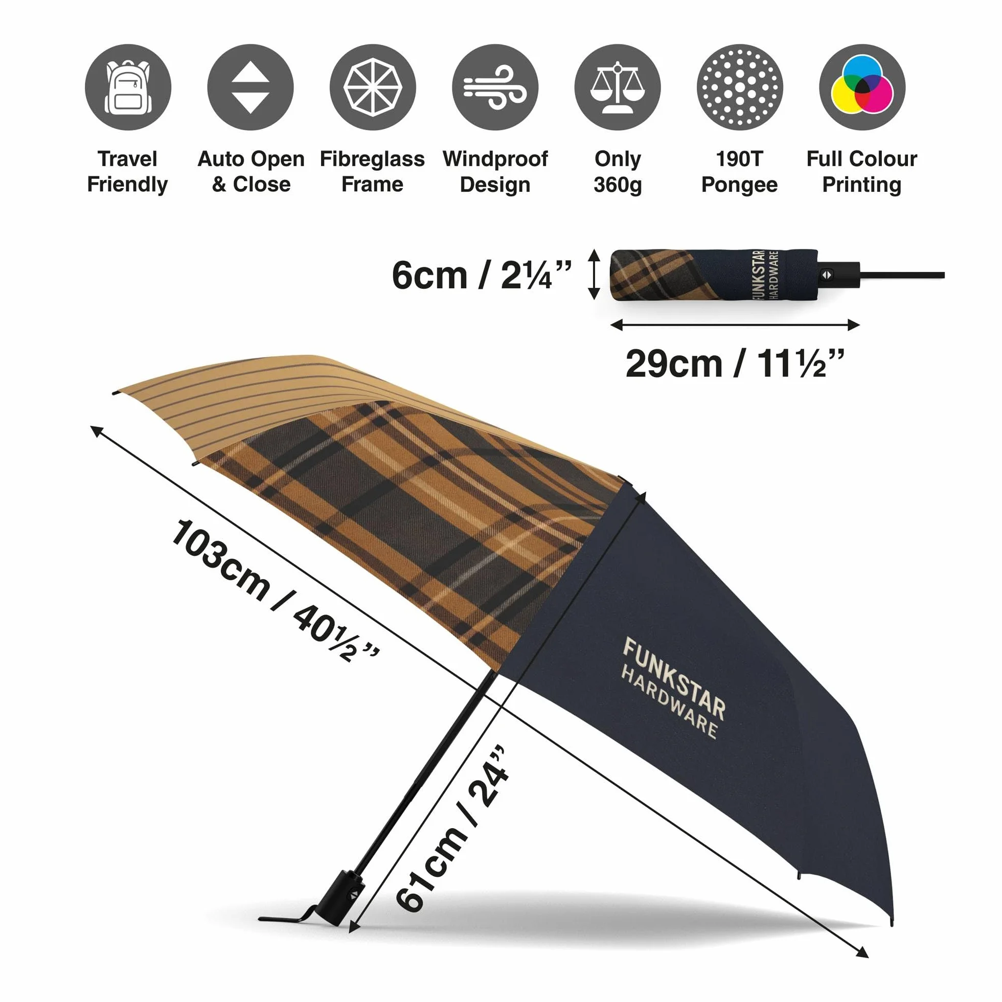 Parapluie pliant compact anti-tempête 8 baleines fibre de verre auto impermeable