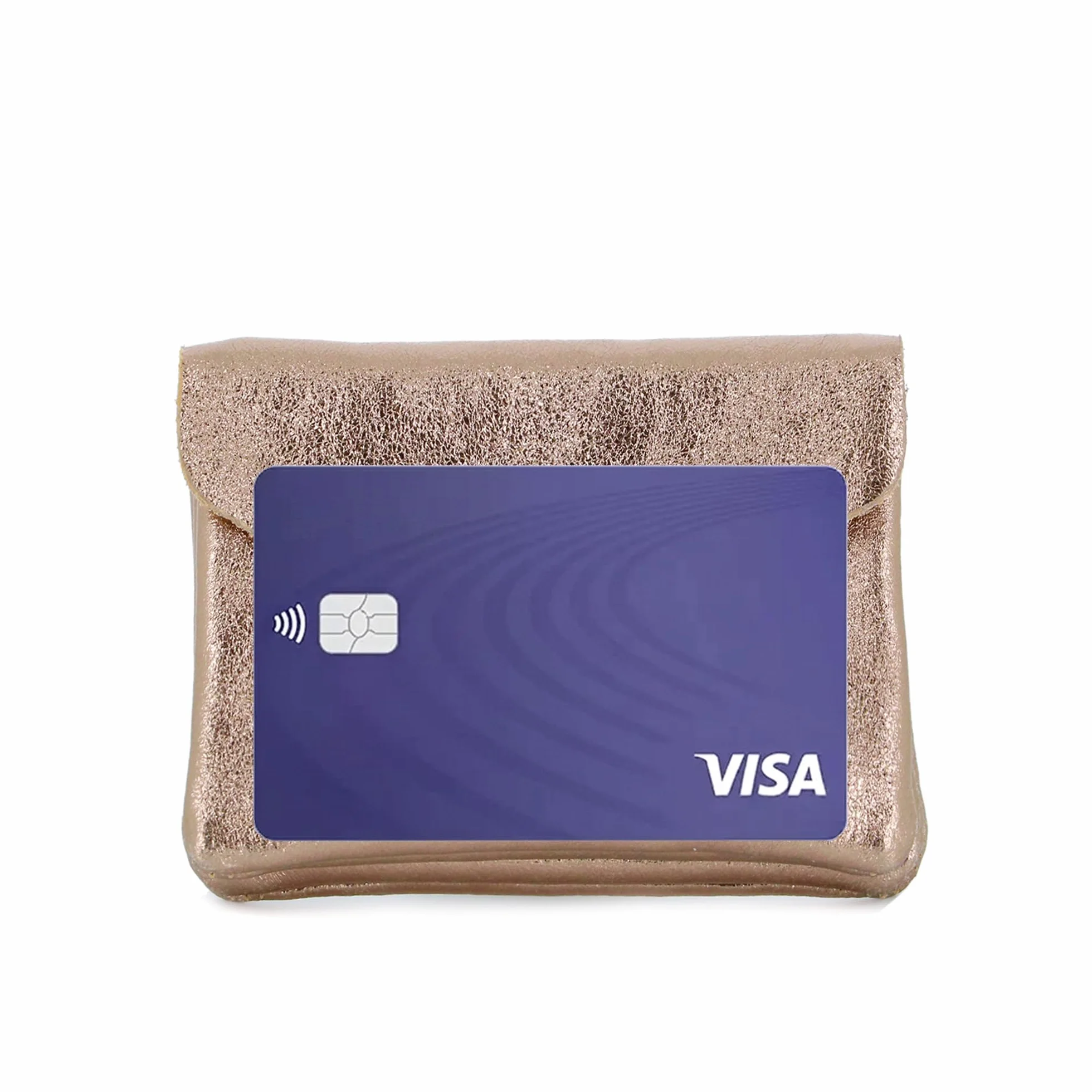 Petit Porte-Monnaie Femme Cuir Irisé Or Rosé Court Mini Portefeuille Fin Italien Brillant Rabat Format Enveloppe Léger Pratique