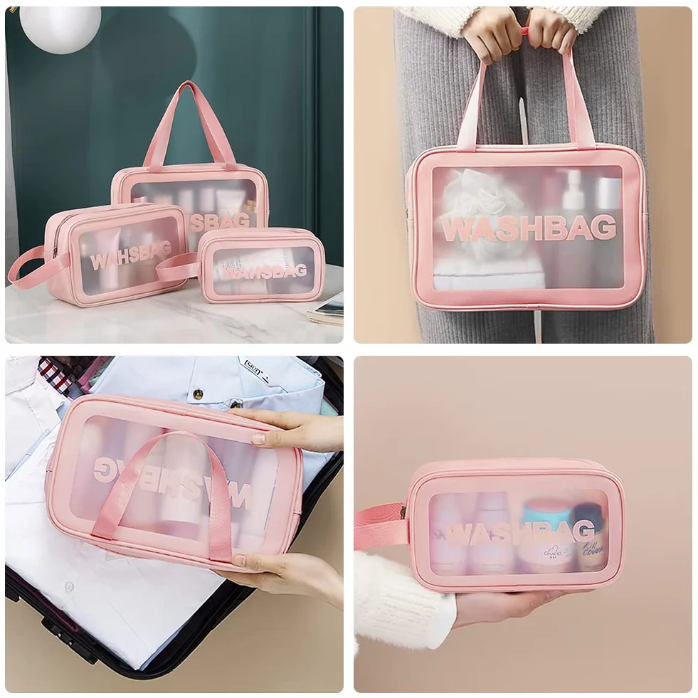 Aucuu Trousse de Toilette Transparente 3PC Set Étanche PVC Imperméable Portable Voyage avec Poignée