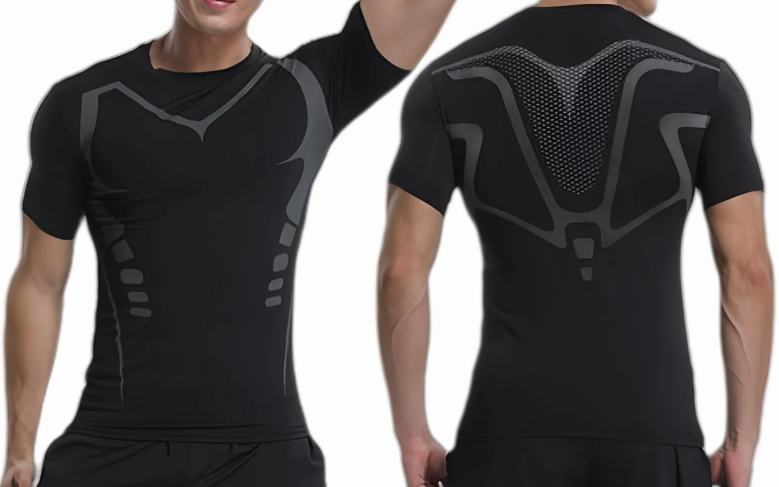 Hommes Compression T-Shirt de Sport Manches Courtes Running Séchage Rapide Respirant