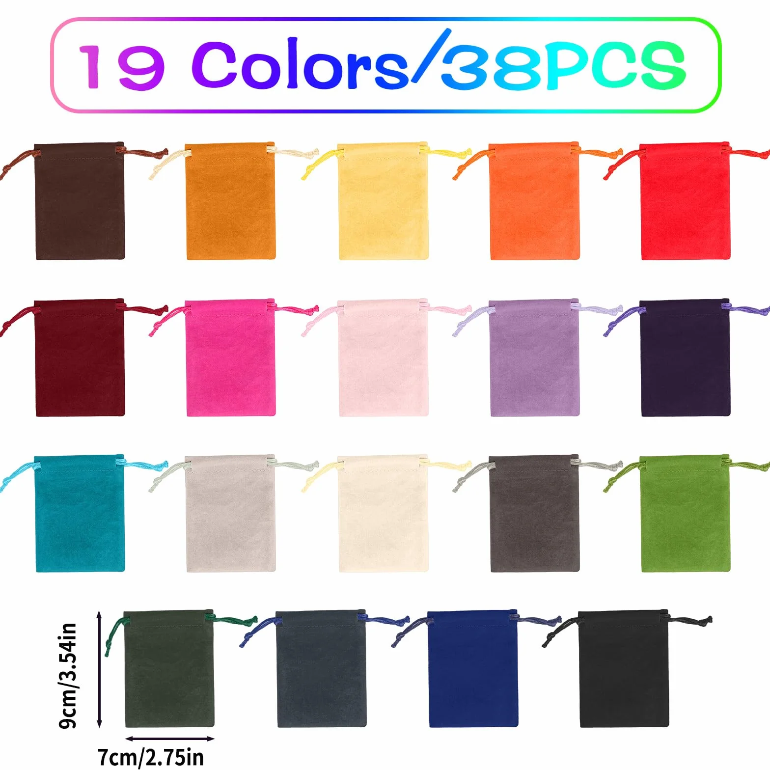 Mini Pochette Bijoux 38 Pièces Pochon avec Cordon, Petit Sachet Tissu 7x9cm en Velours, pour Bagues Cadeau Bijoux (19 Couleurs)