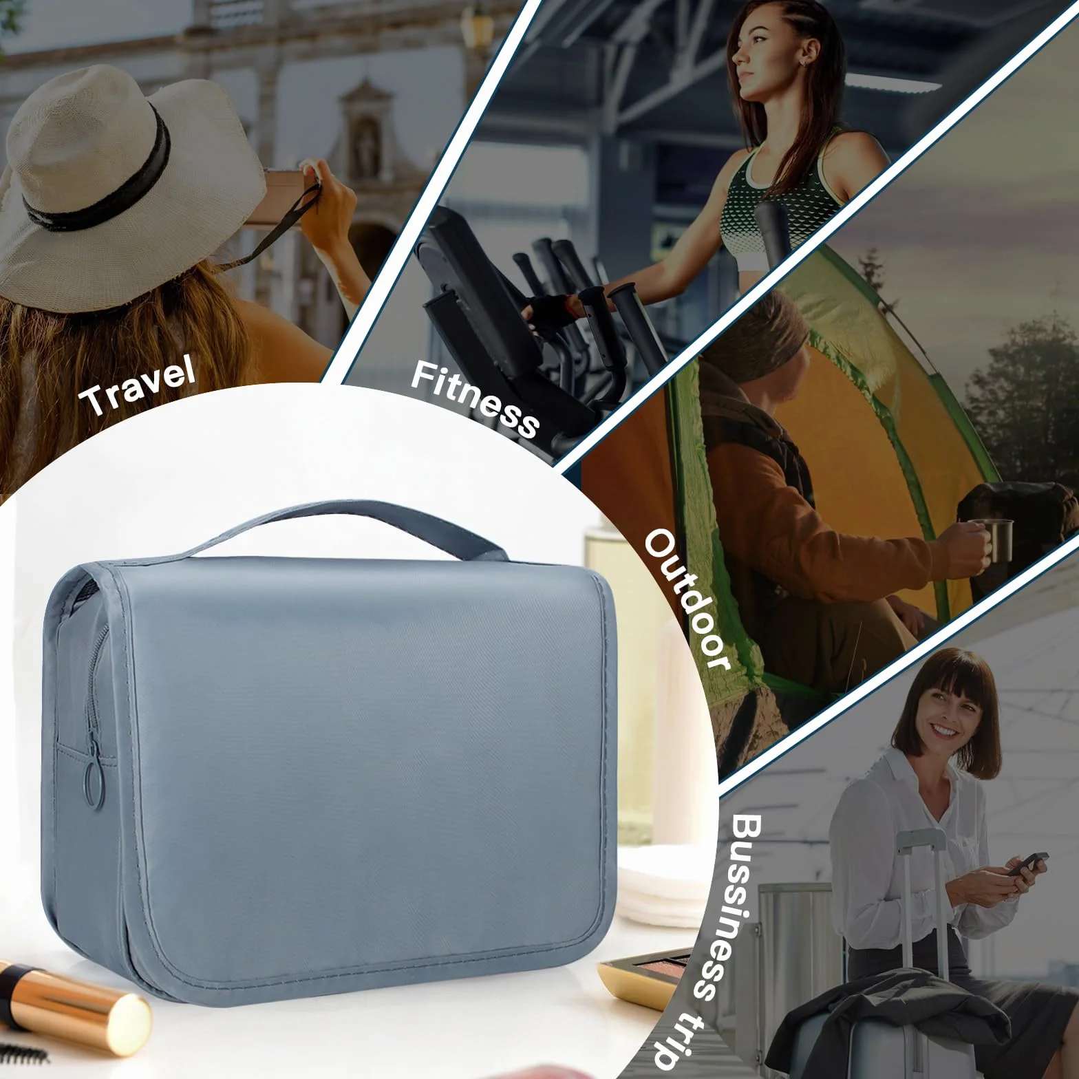 Zivacate Trousse de Toilette à Suspendre étanche avec poignée, Sac de Rangement Maquillage Homme Femme 3 Sac à Cordon pour Voyage – Gris
