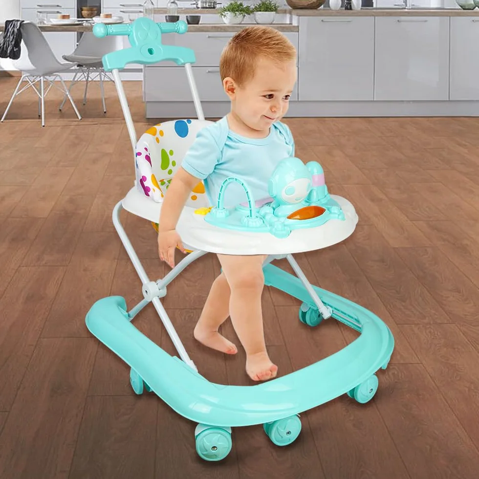OHMG Trotteur 4 en 1 bébé avec plateau d'alimentation amovible, musique et lumières, pliable, centre d'activités avec basketball stand
