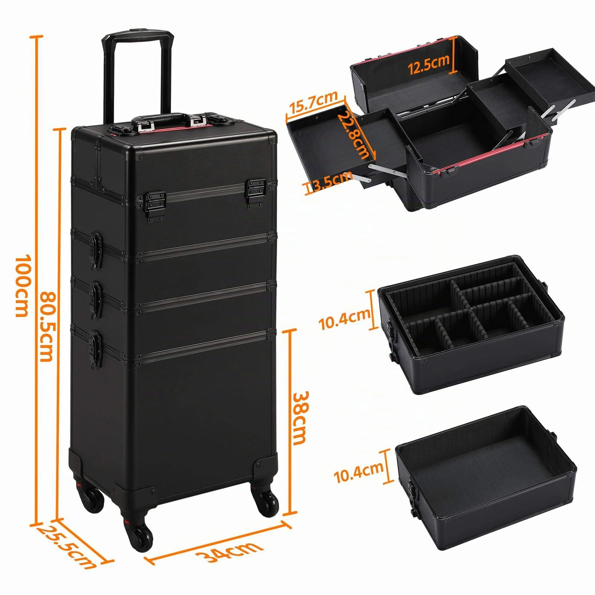 Yaheetech Valise Maquillage à roulettes 4 en 1 Cadre Aluminium Professionnelle Noir