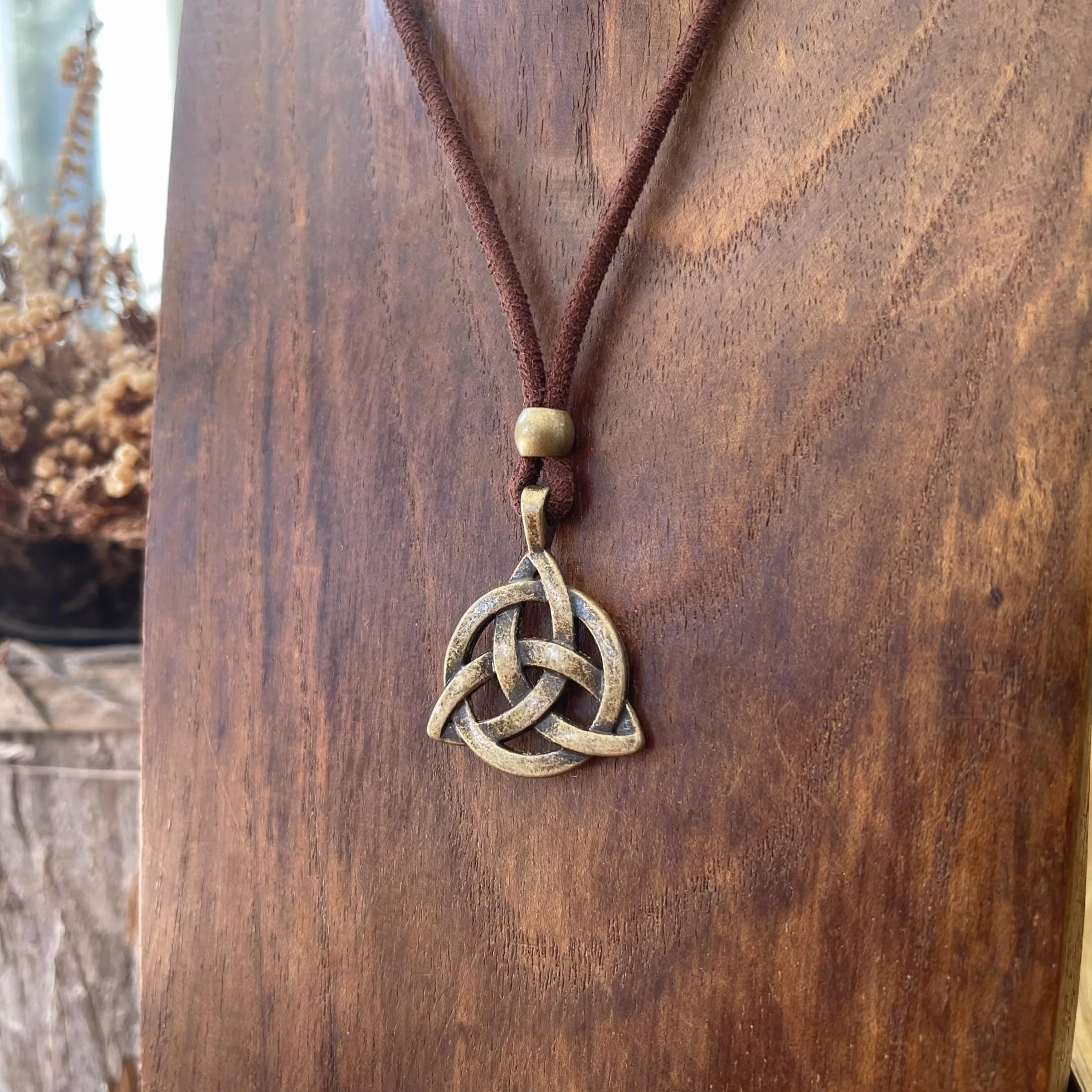 Collier Celtique Femme Homme Pendentif Triquetra Nœud de la Trinité Argent Vieilli Bronze Amulette Protection Réglable