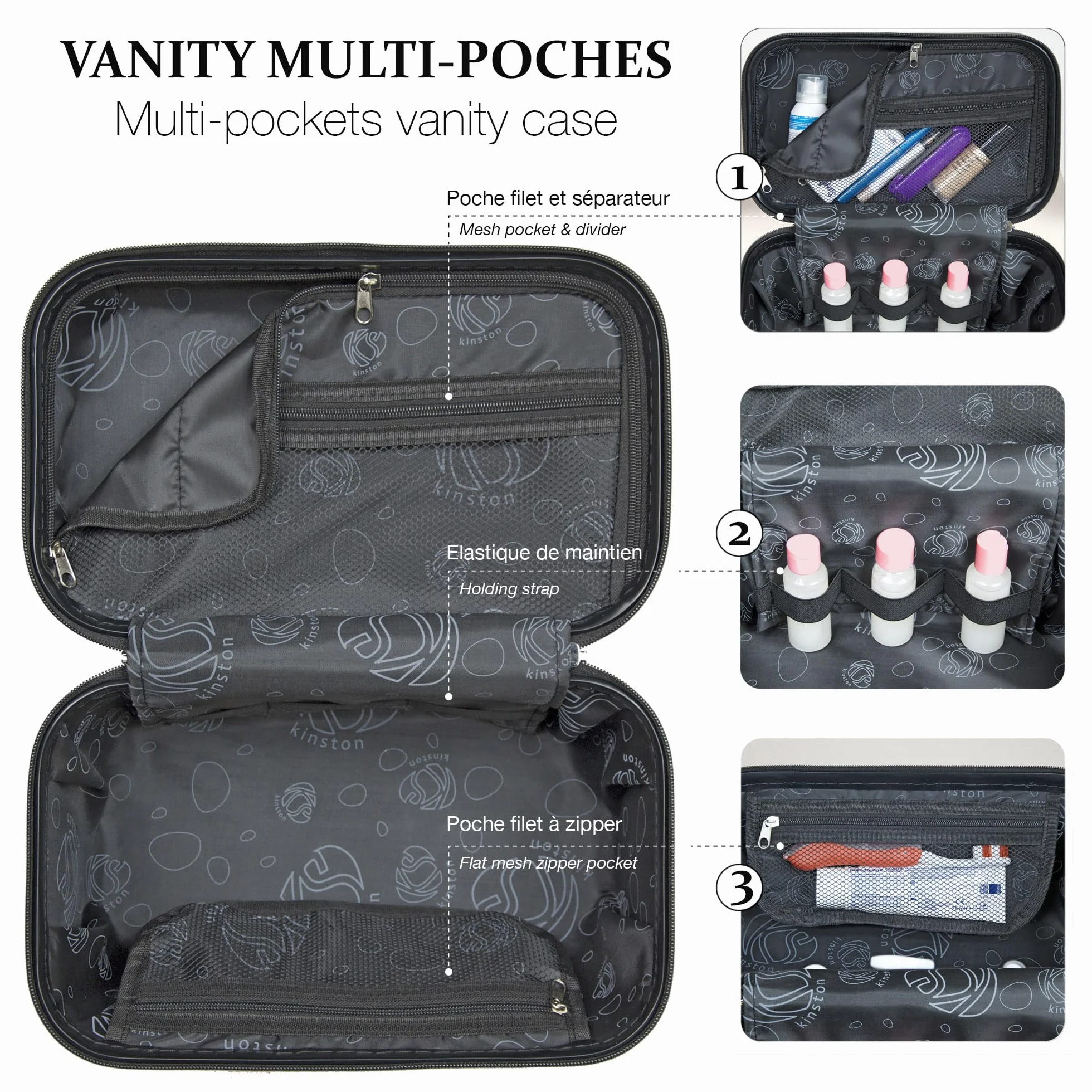 KINSTON Vanity Case Rigide à Bandoulière - Trousse de Toilette Voyage Cosmétiques - Grande capacité Champagne