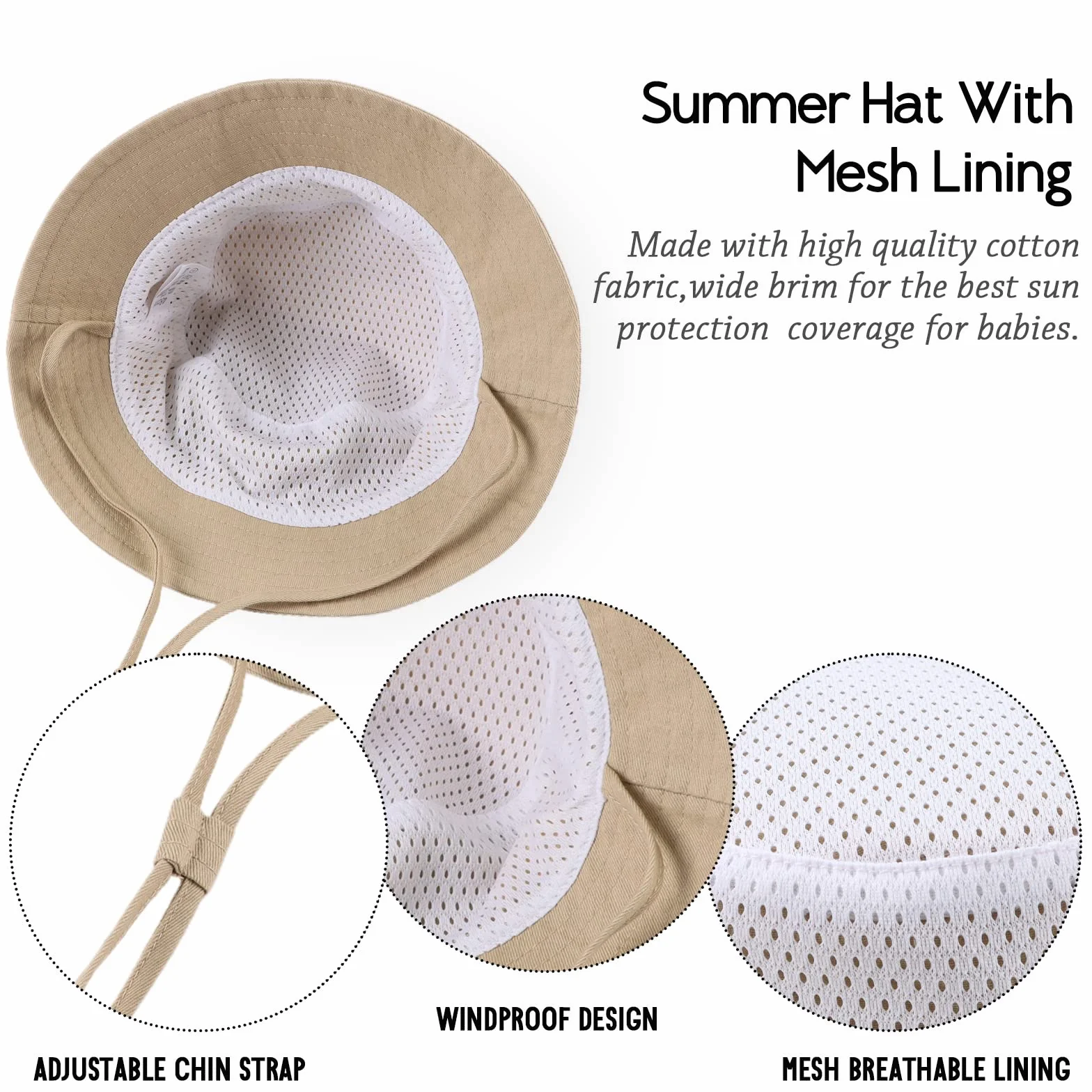 Chapeau de Soleil Bébé Enfant Anti-UV Réglable pour Garçon Fille