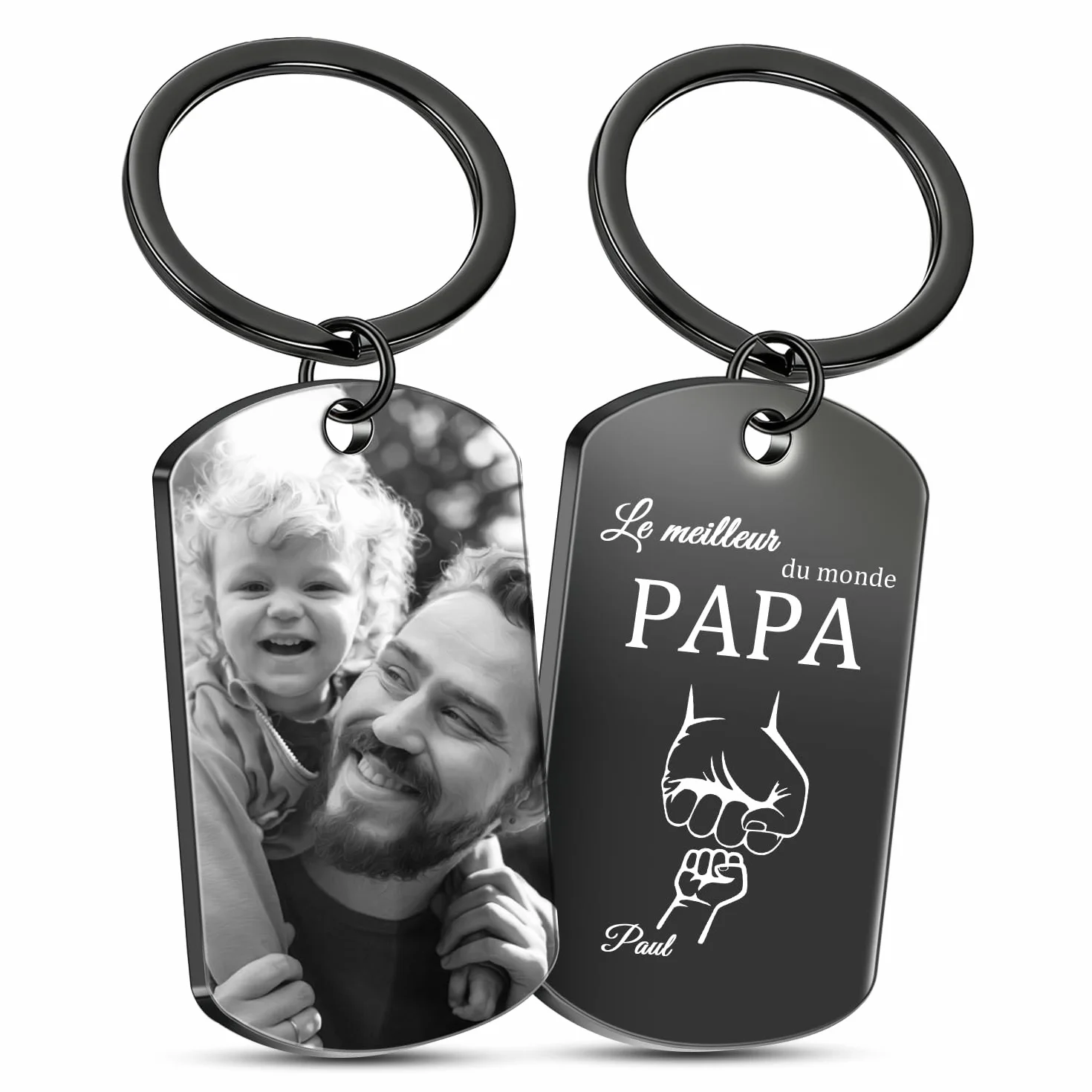 Porte-Clés Personnalisable Photo Nom Cadeau Fête des Pères Homme Papy