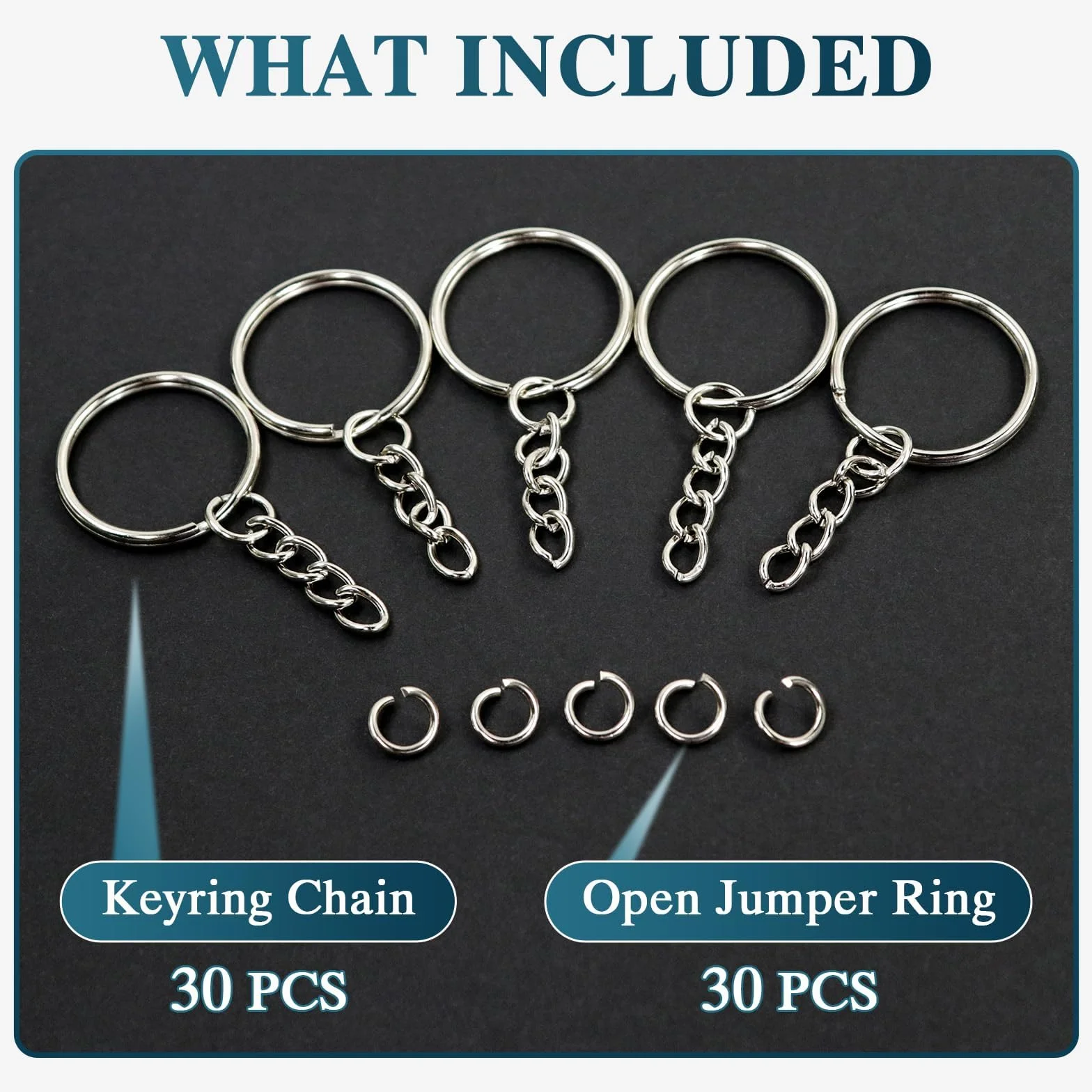Kit Porte Clé 60 Pièces Anneaux Porte Clé avec Chainette pour Loisirs Créatifs Bricolage Bijou