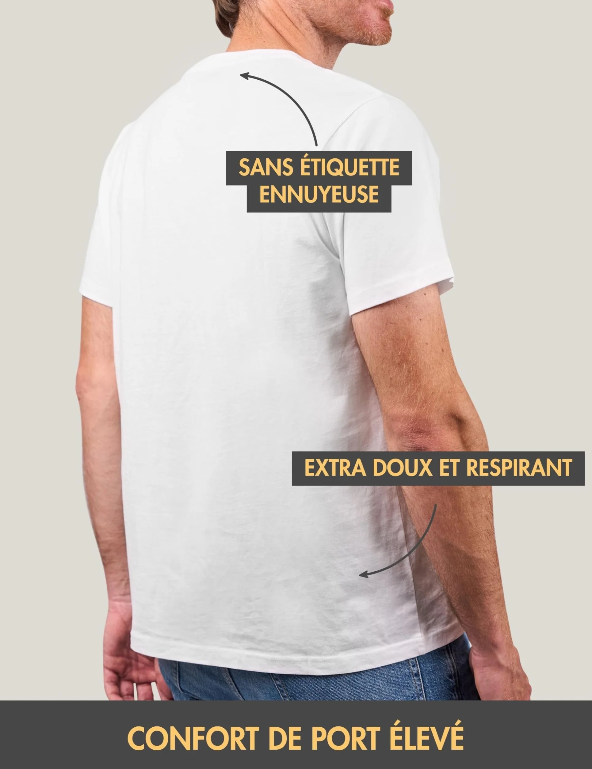 Lot de 4 T-Shirts Homme 100% Coton Tailles M à 3XL Blanc Noir Gris Bleu Marine