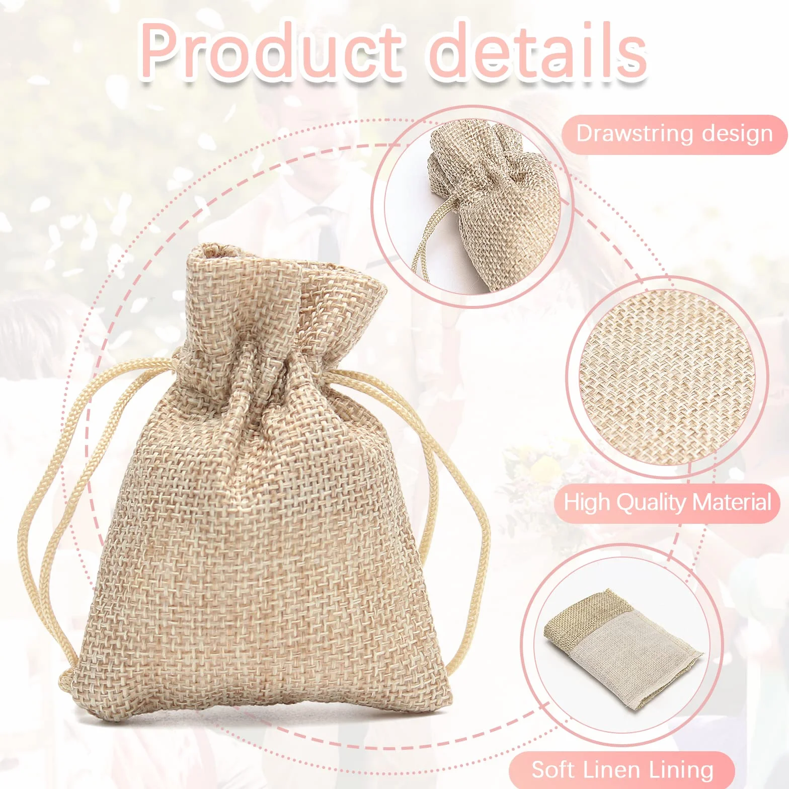 Sac Toile de Jute NAEBRO 50 Pcs 7x9 cm Corde de Serrage Cadeau Bijoux Cosmétiques