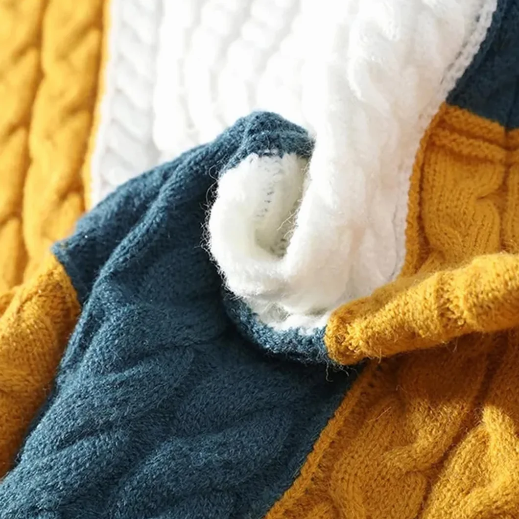 Pull d'hiver à col roulé patchwork pour homme manches longues