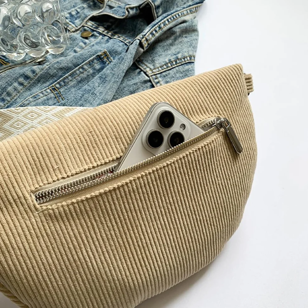 Sac banane femme en velours côtelé grande capacité voyage promener chien