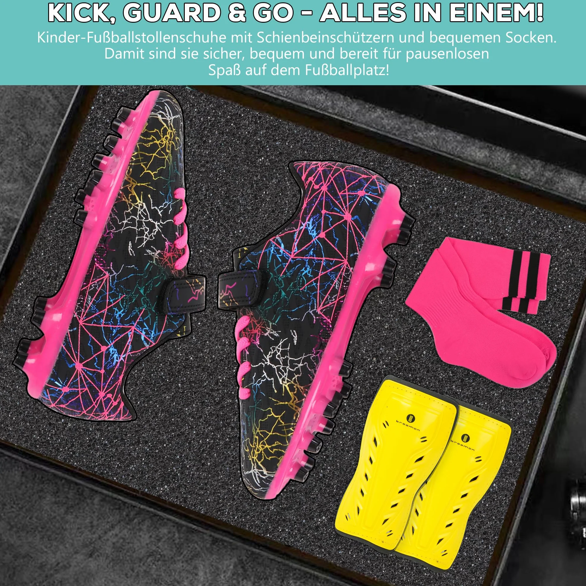 JABASIC Chaussures de Football Enfants avec Protège-Tibias et Chaussettes