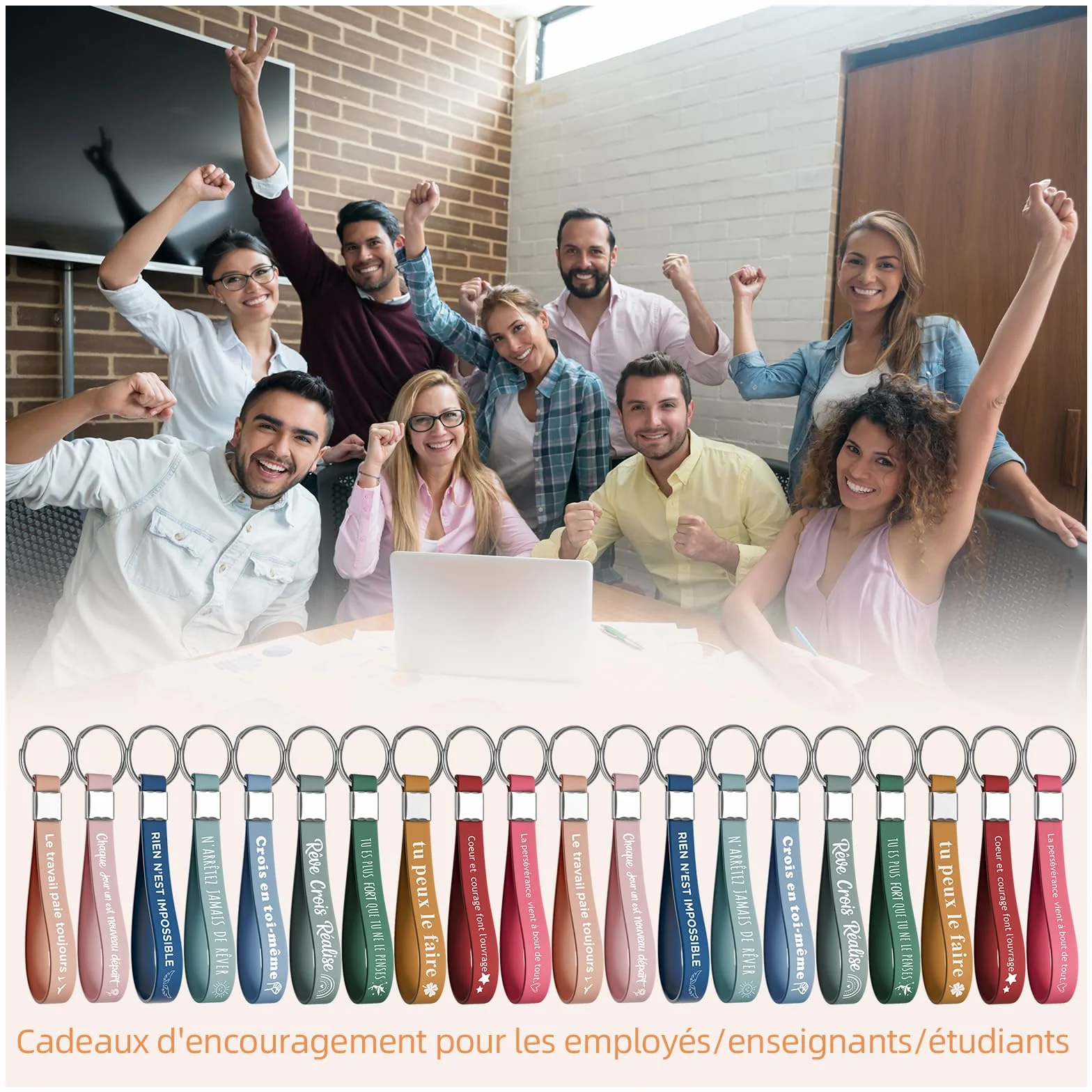 Porte-clés en silicone motivation lot de 40 cadeau remerciement employés collègues