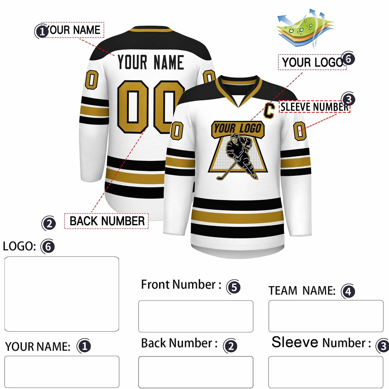 Maillot de Hockey Personnalisé avec Nom et Numéro - Col en V Homme Femme Youth