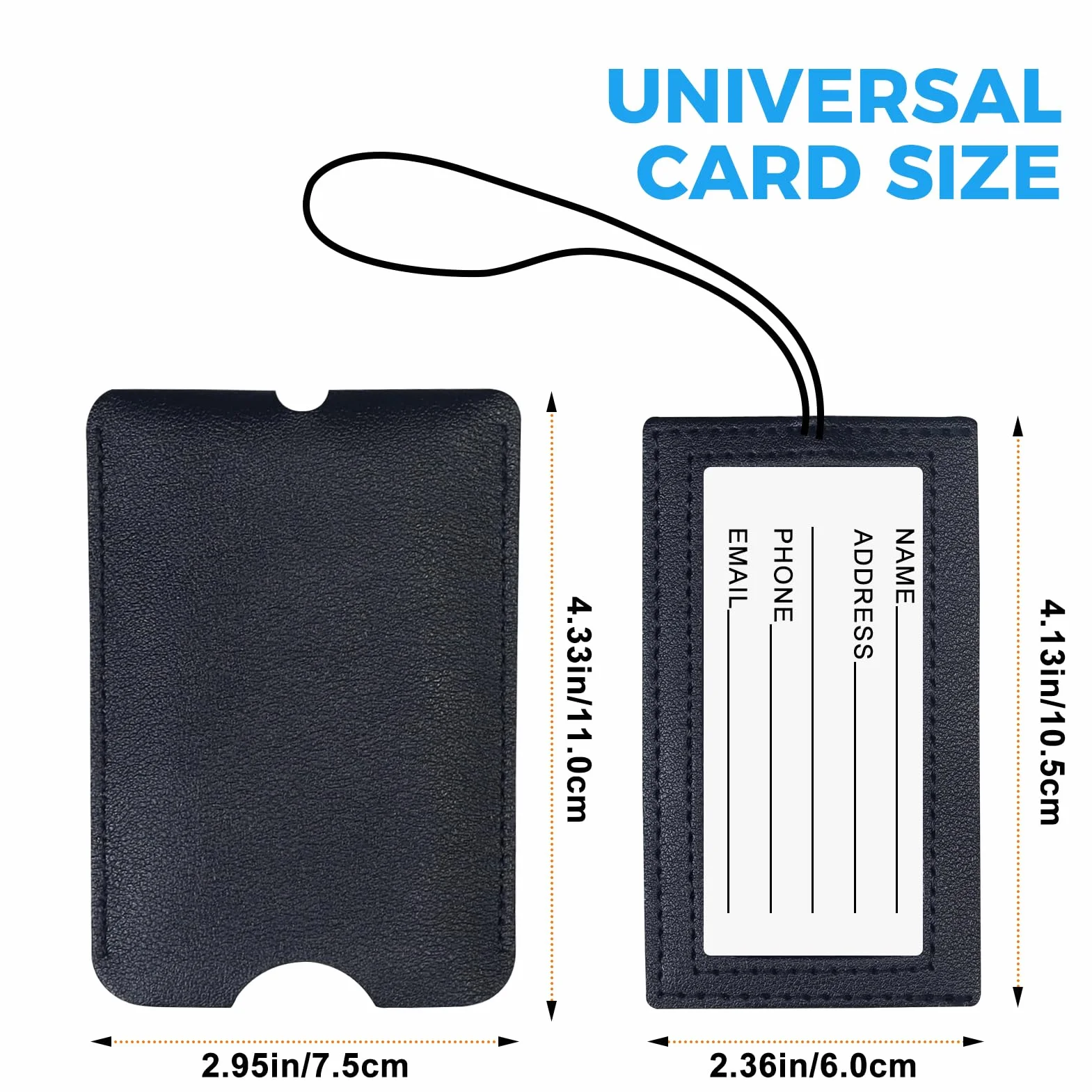 Étiquettes Bagage Noir Lot de 2 Cuir PU à Glissière avec Carte d’Identité