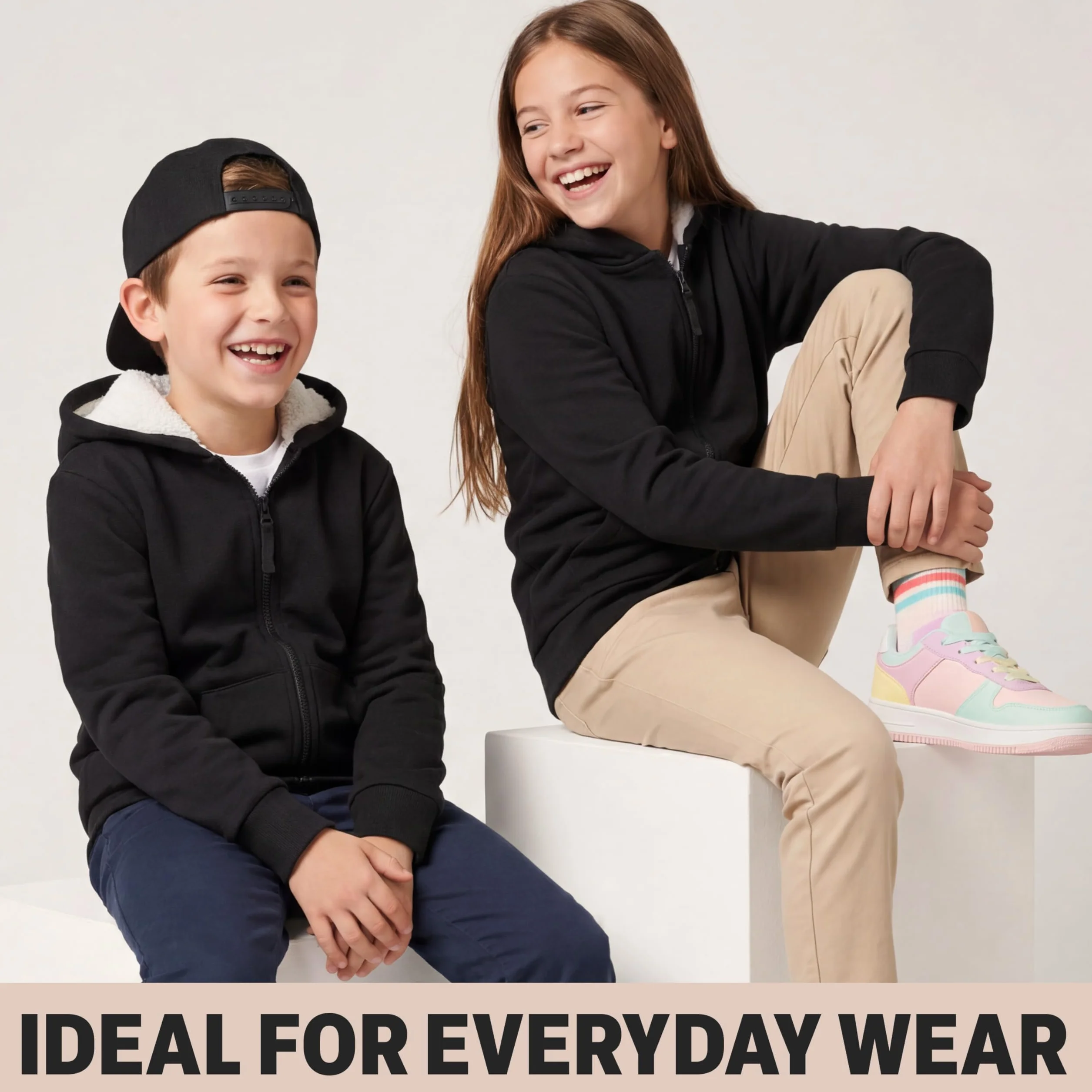 CityComfort Sweat à Capuche Enfant Zippé Veste Polaire Doublée Hiver Chaud 5-15 Ans