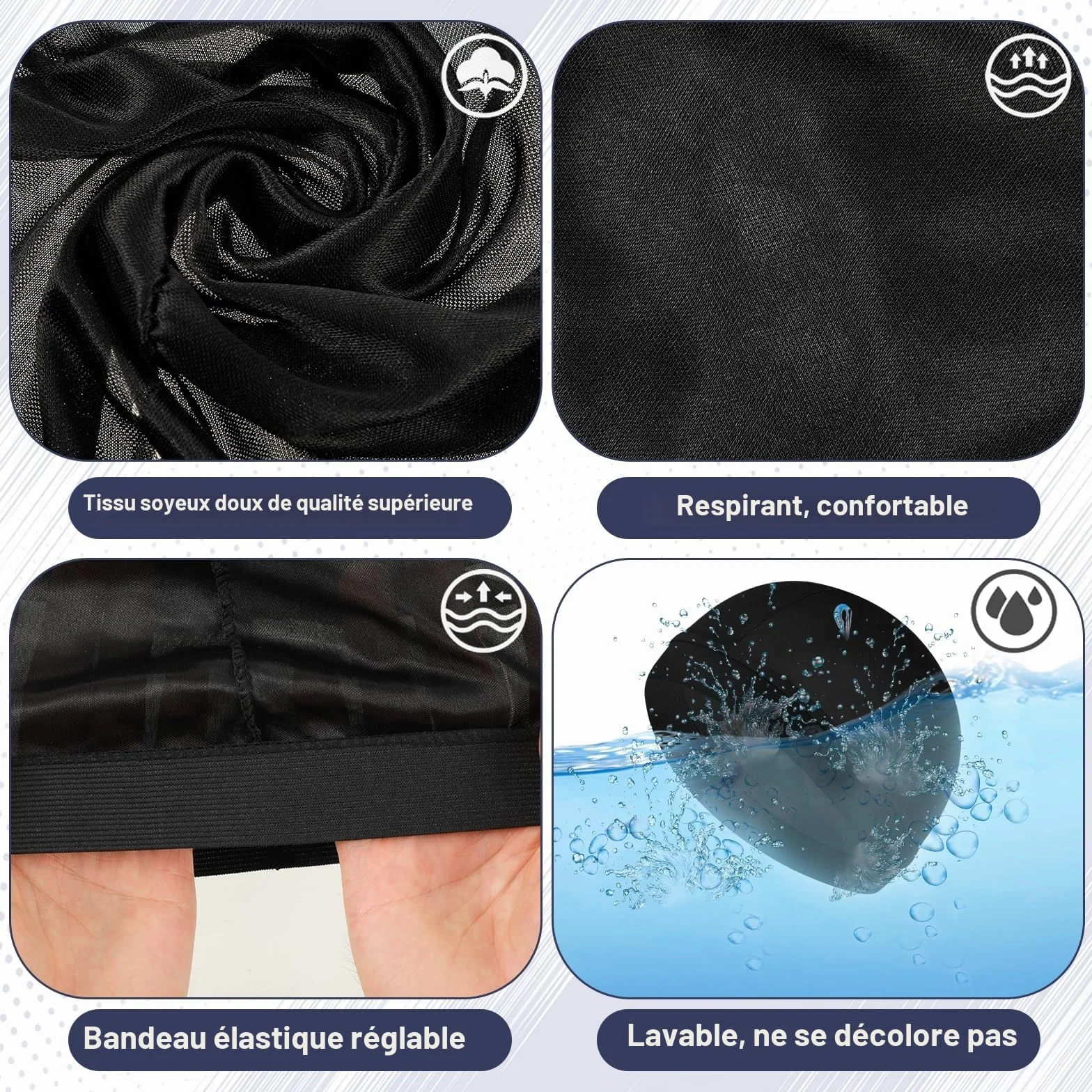 Giantree Lot de 4 bonnets ondulés soyeux Durag Headwear en satin pour homme