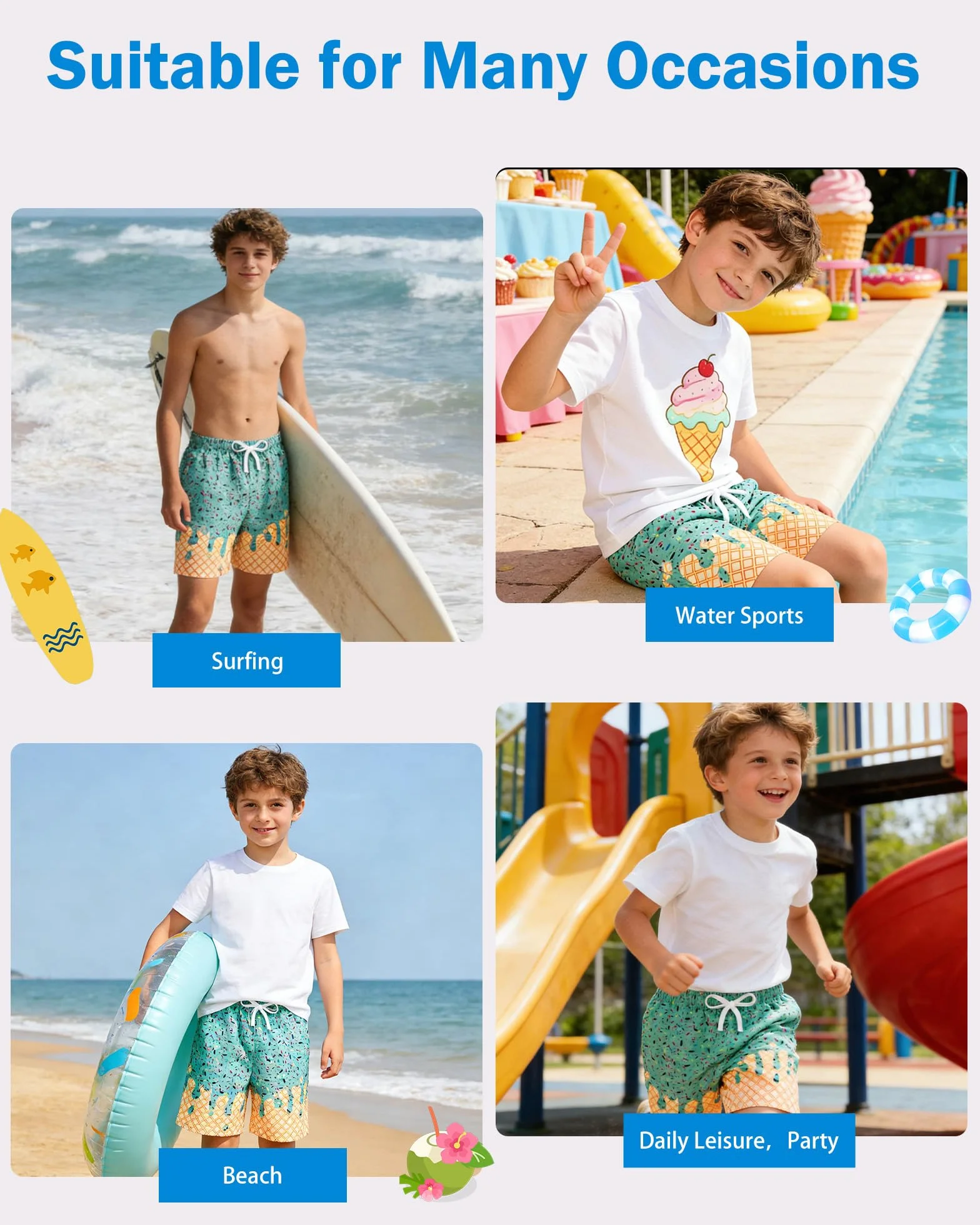 Kids4ever Maillot de Bain Garçon Séchage Rapide Doublure Compression Boxer Anti-frottement Short Plage Surf 7-18 Ans